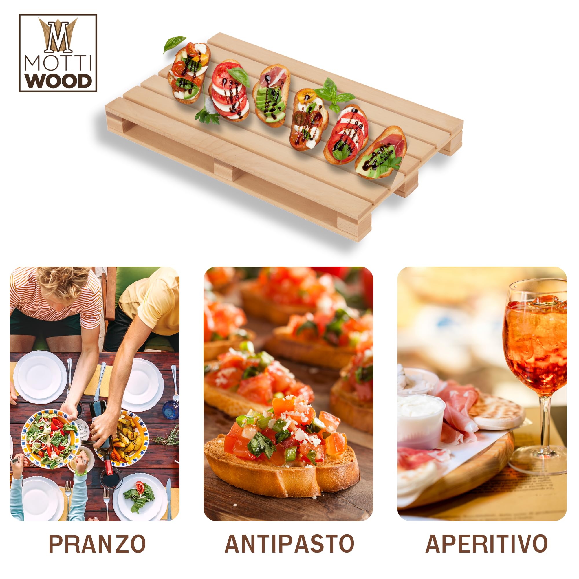 Tagliere Vassoio Pallet, Legno Faggio, 30×20x4h cm, Vassoio Aperitivi, Pedana in Legno, Made in Italy (2)