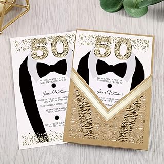 DORIS HOME Gold Customized invitations with envelopes for 30 Years 40 Years 50 Years Adult Party Invitations, Dinner Invitations CW0009