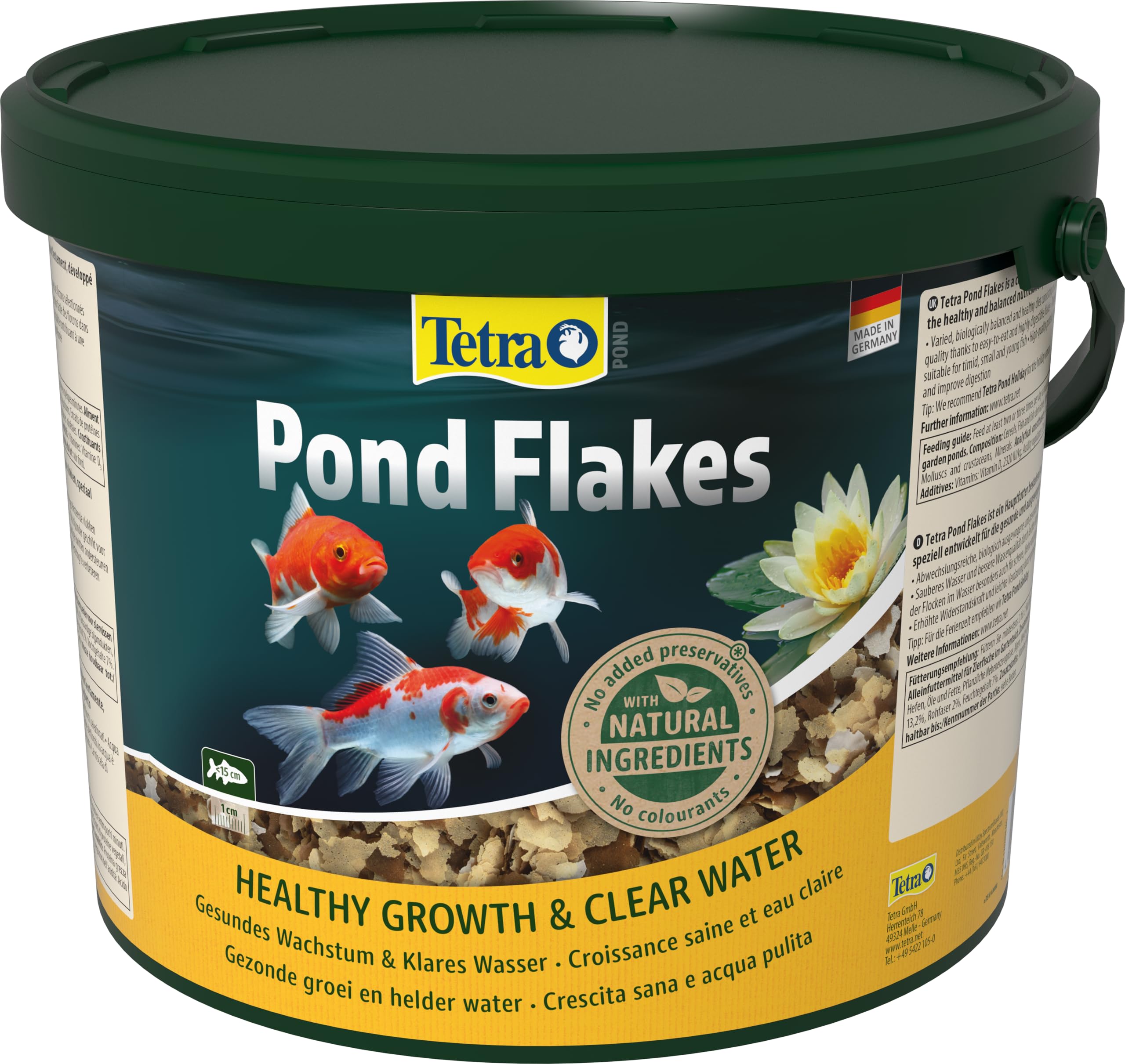 Tetra Pond Flakes, Alimento para peces en escamas para peces pequeños y jóvenes en estanques de jardín, cubo de 10 L