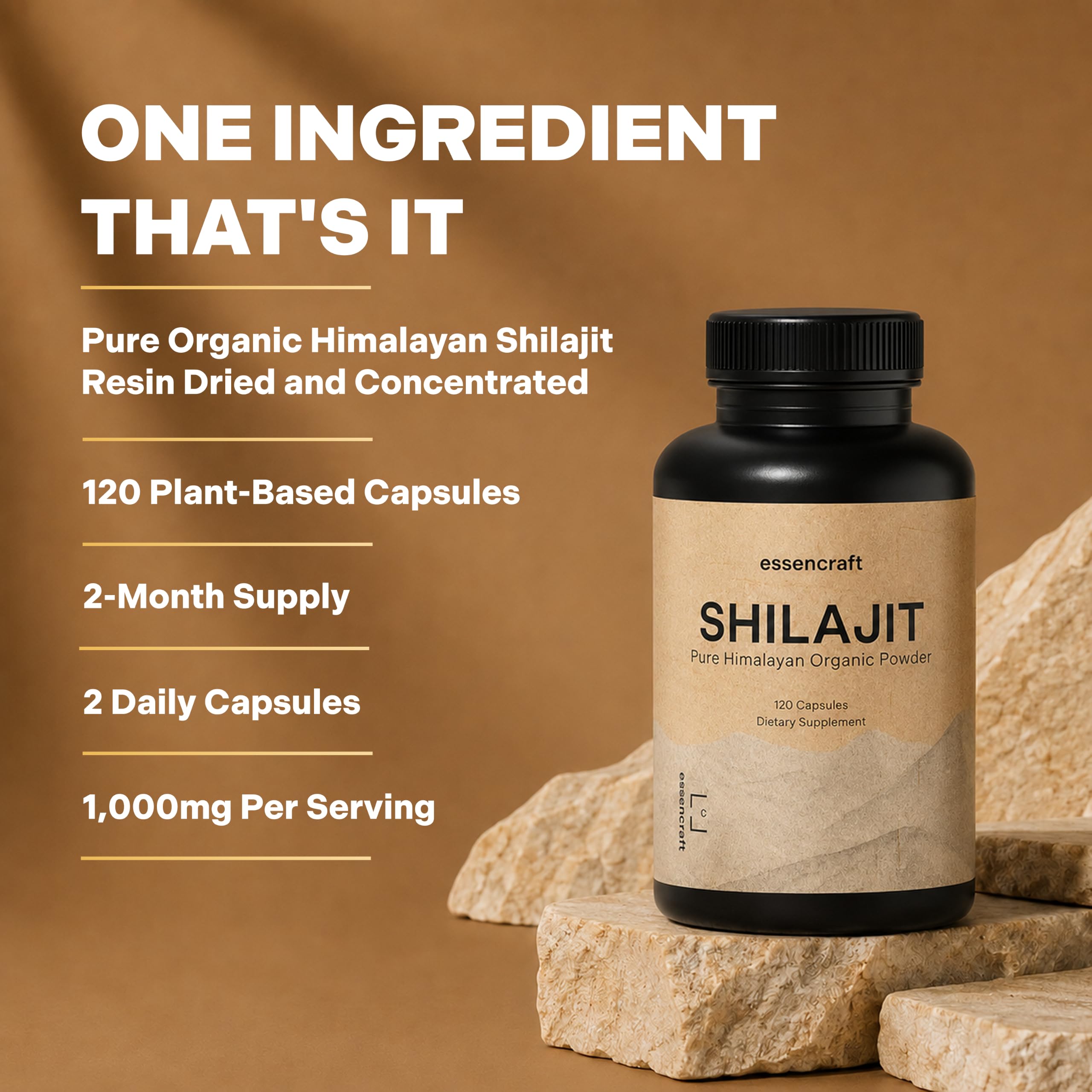 Pure Himalayan Shilajit Resin Extract - 1000mg Max Potency, Lab Tested Pure Shilajit for Men & Women, 85+ Trace Minerals Fulvic Acid, Immune Support, Energy, Cognition, 2 Month Supply, 120 Capsules — Amazon image 2
