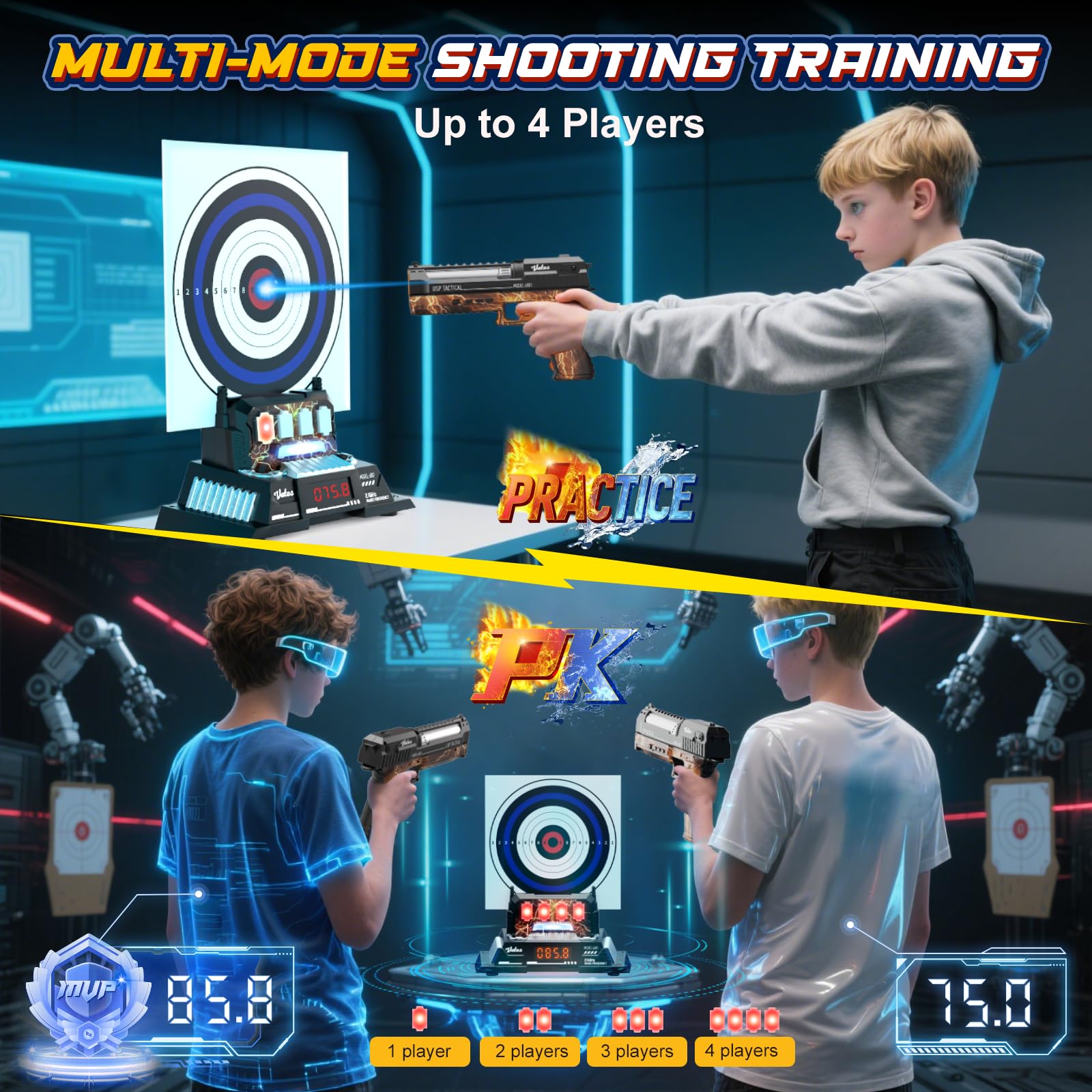 VATOS Lasertag-Schießpistole mit intelligenter Zielscheibe, Zielübungs- und Mehrspieler-Wettkampfspiel für Zuhause, Schießspiel für drinnen und draußen für Kinder und Erwachsene