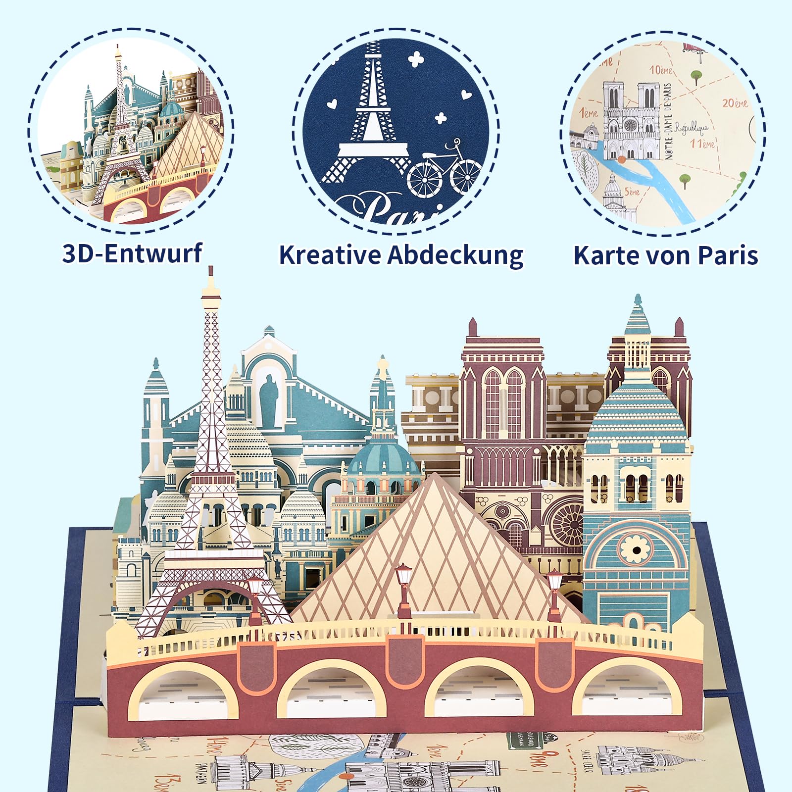 Joyoldelf Kartka rozkładana Pop Up Paryż - Wieża Eiffla - 3D bon podarunkowy na podróż do Paryża lub na miesiąc miodowy, kartka z życzeniami, bon na podróż na urodziny, kartka podarunkowa na wakacje