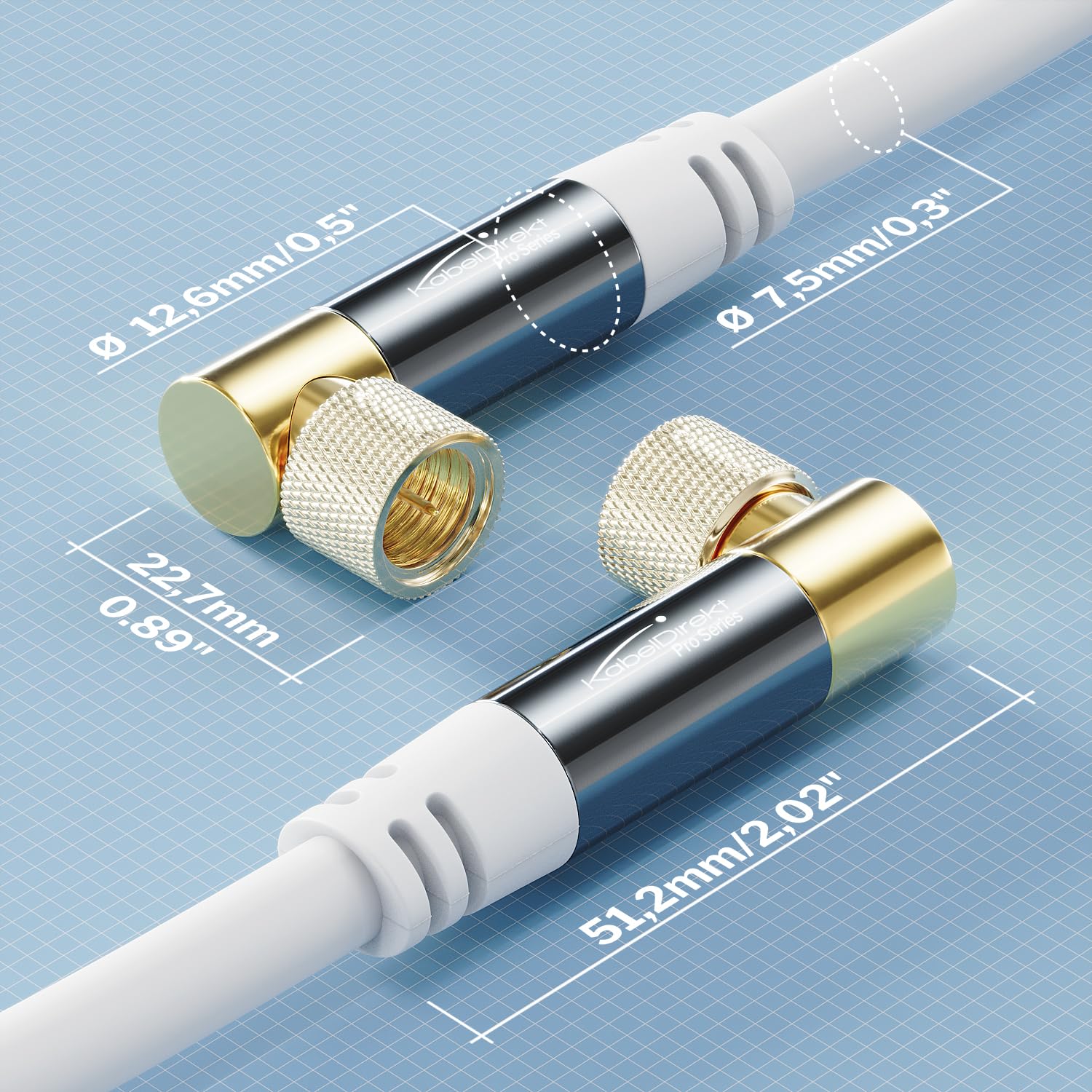KabelDirekt – Kabel Antenowy, Koncentryczny, Sat – Kątowy 90° – 1 m – Kabel TV 4K, złącze F – Dostępny w długościach od 0,5 do 30 m (radio/TV, DVB-T, DVB-C, DVB-S/DVB-S2, internet, biały)