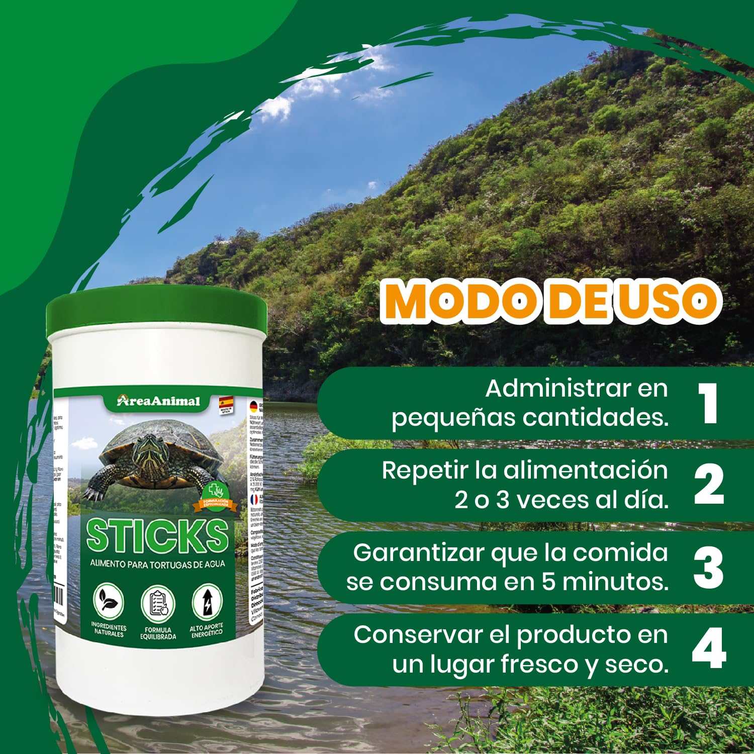 Comida Tortugas de Agua 250ml/1L, Pienso Tortugas de Agua con Ingredientes Naturales, Comida Tortuga con Formula Balanceada, Alimento Tortuga Acuatica en Sticks, Pienso para Tartaruga — view 5