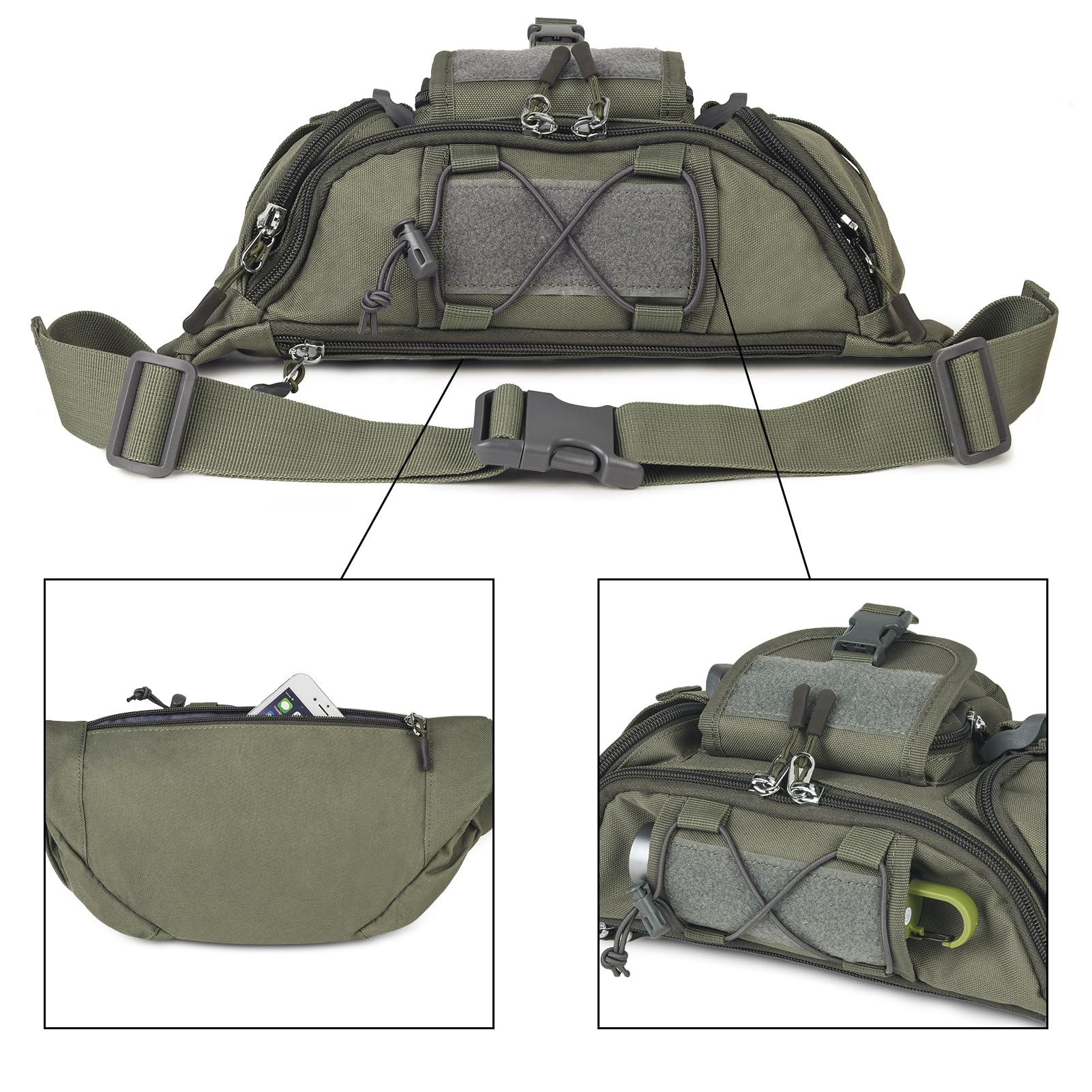 ArcEnCiel Sac banane tactique pour homme avec écusson, convient pour la randonnée, la pêche, le plein air