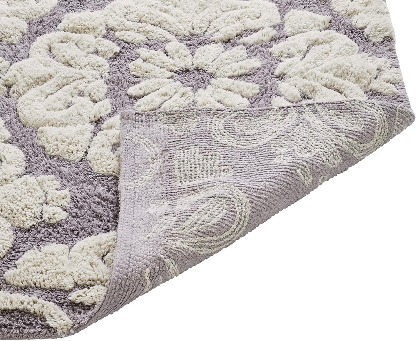 Better Trends Medallion Collection is a Tufted Bath Mat Rug 100% Cotton in Vibrant Colors, 21" x 34", Gray & Natural