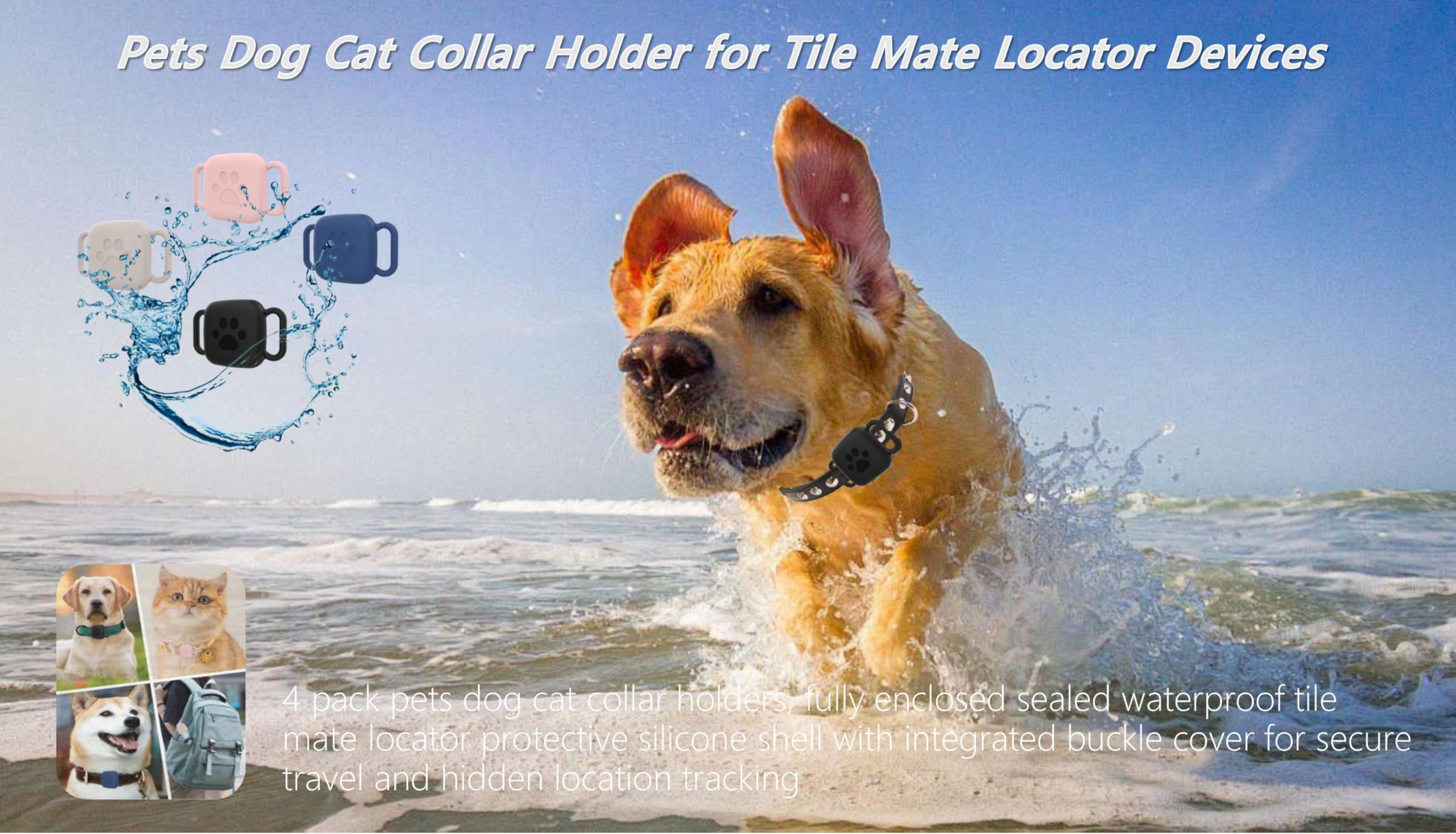 4 Pack Dog Collar Holder Compatible with Tile Mate 2022 2024,Small Waterproof Anti-Scratch Resistant Silicone Cover Case for Tile Mate Tracker Pets Dog Cat Collar Holder & Secure Location Tracking