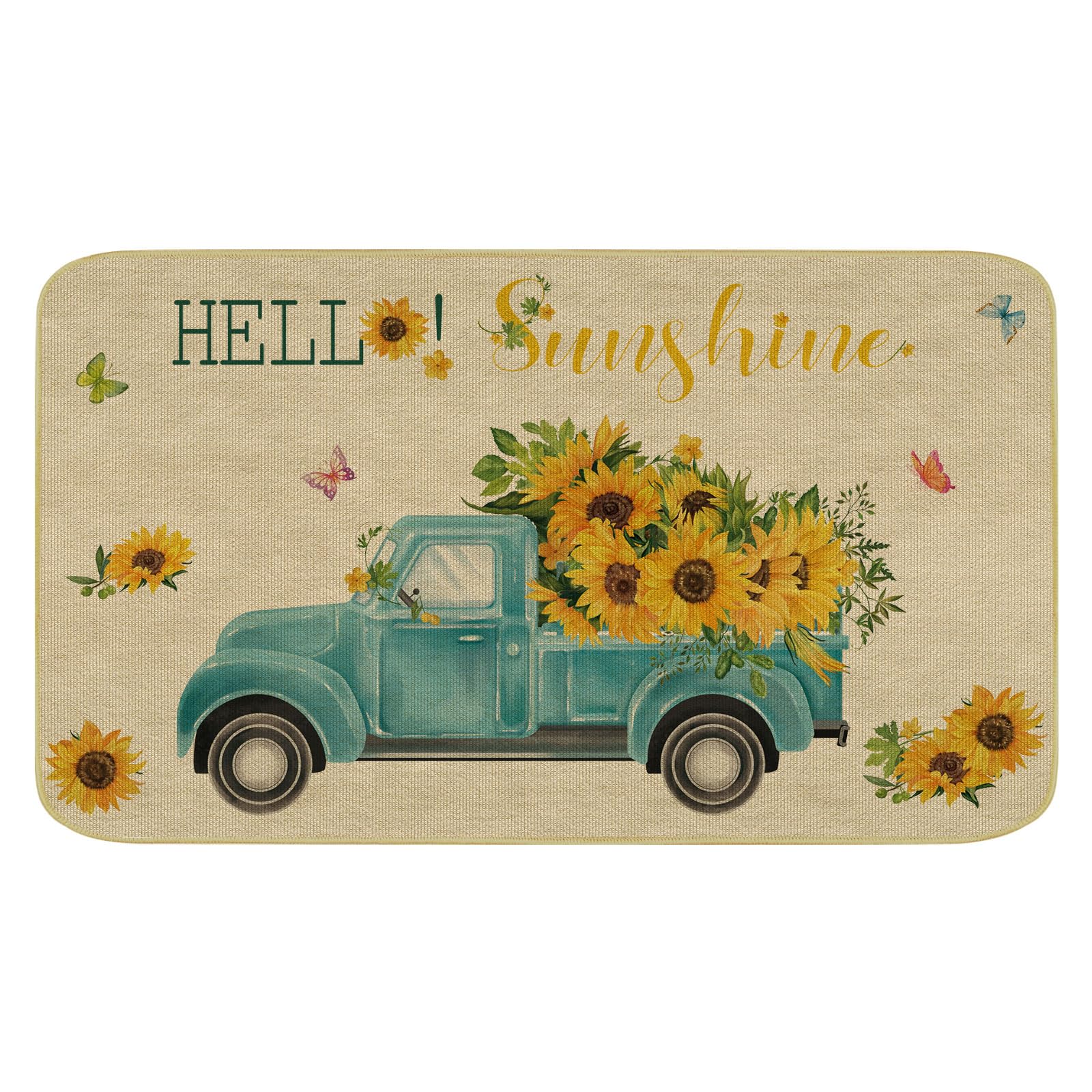 comfoyar Sunflower Truck Door Mat, Hello Sunshine Doormat Indoor, Washable Non Slip Entrance Rug, Heavy Duty Dirt Trapper Mat with Rubber Backing Indoor&Outdoor 43 X 75 cm