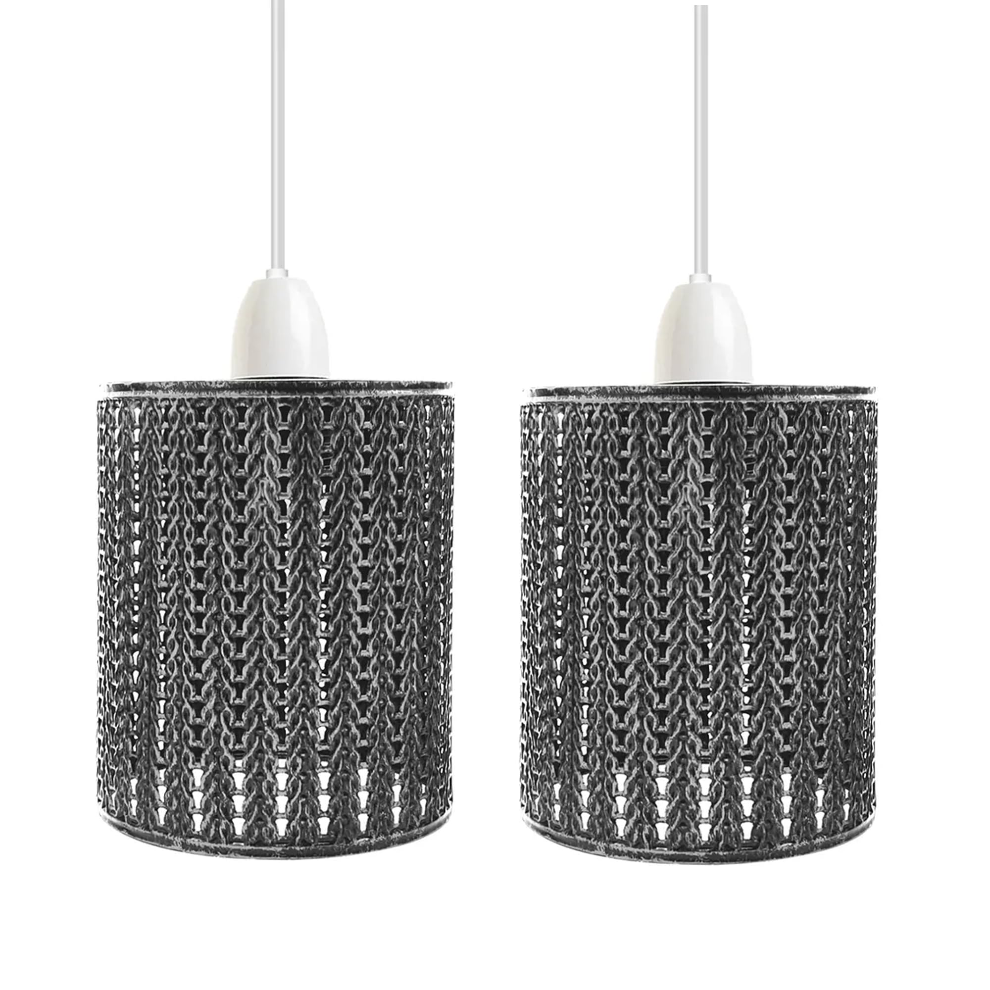 DC Voltage 2 Pack Industrial Metal Drum Pendant Light Shade Black Wire Cage Easy Fit Ceiling Lampshade for Kitchen Living Room Corridor E27