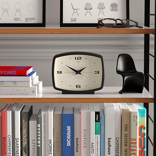 Miniatura 3 de JONES CLOCKS Reloj de escritorio de película, diseño rectangular retro, color negro, diseño retro, mezcla estilo de mediados de siglo con un acabado
