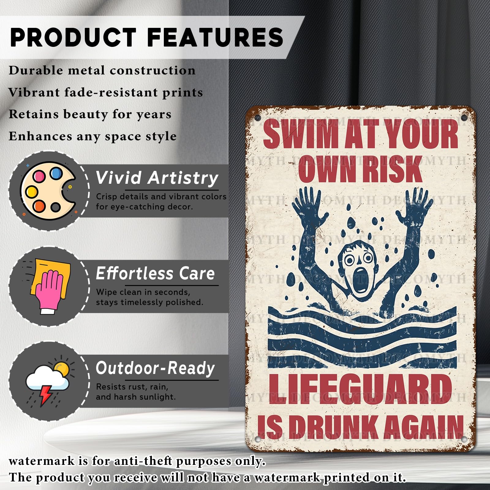 Swimming Pool Decor Swim At Your Own Risk Pool Funny Safety Plaque Sign for Beach Water Park 12 * 8inch