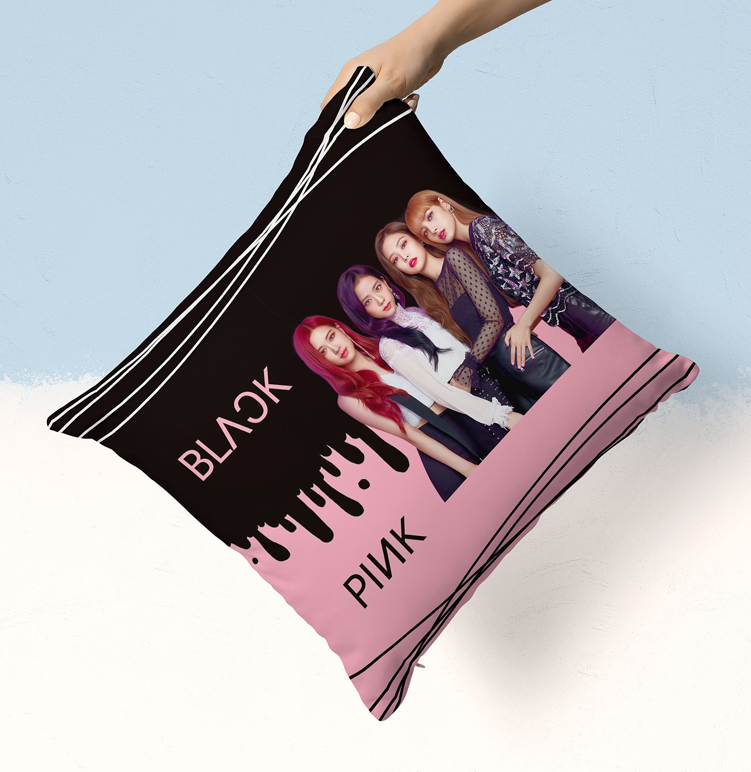 Buy NH10 DESIGNS Blackpink Printed Satin Cushion Cover (12x12inch