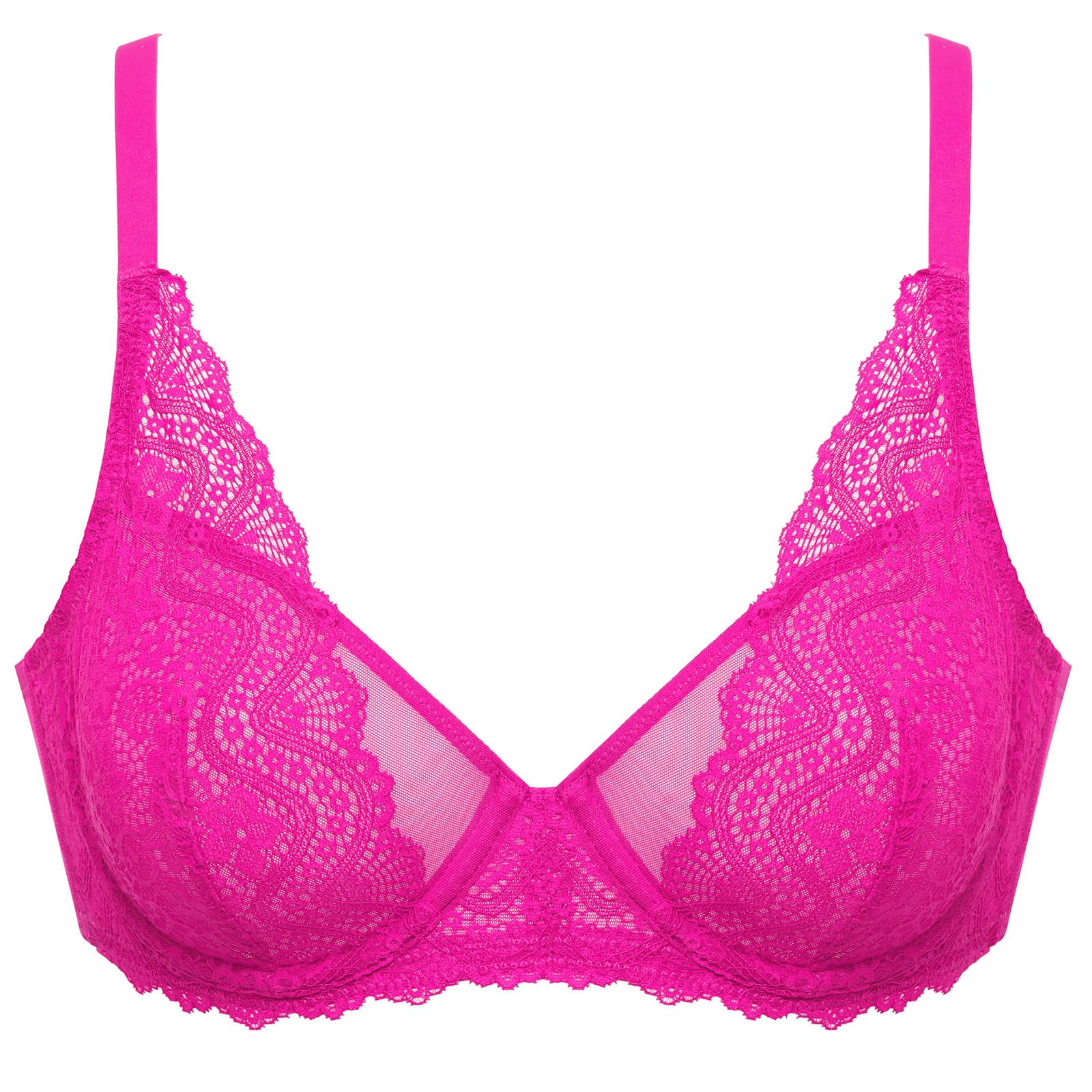 DOBREVA Womens Lace Bralette See Through Sexy Minimizer Bra Plus Size Sheer Underwire