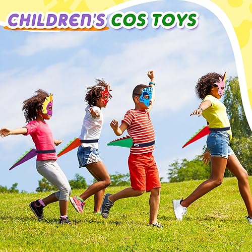 Miniatura 7 de Leitee El juego de 50 piezas de disfraz de dinosaurio incluye 25 colas de dinosaurio de cola de dragón y 25 máscaras de dragón de dinosaurio para