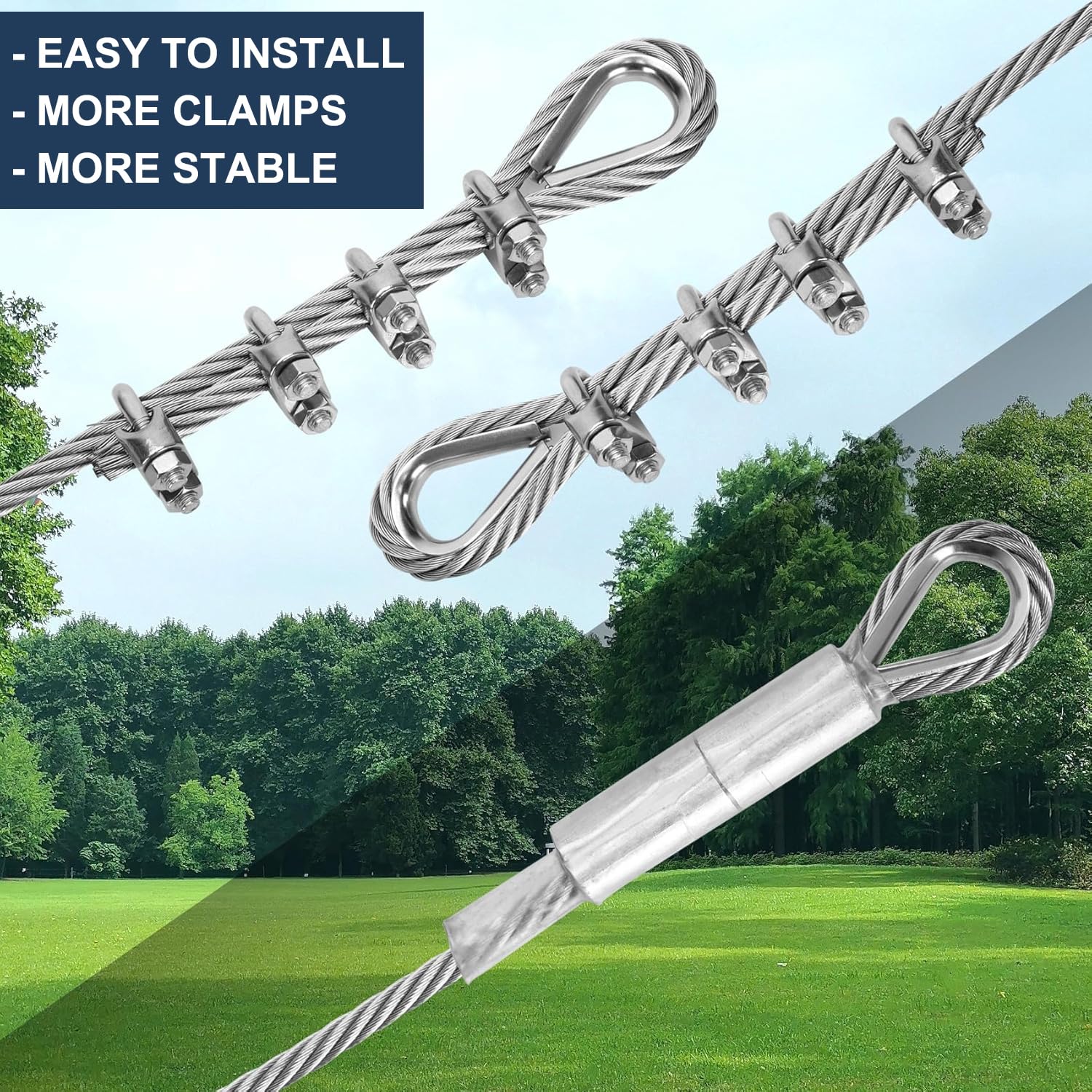 Cable Acier 6mm, 30M Câbles Métalliques, Cable Inox avec 20 Manchons de Sertissage, Âme de 7×19 Brins pour Fil de Clôtur,Fil a linge, Fil Inox pour Plantes Grimpantes, Suspension