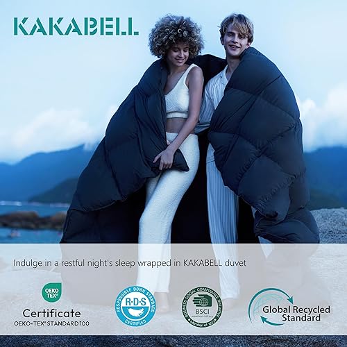 Miniatura 7 de KAKABELL Edredón de plumas de ganso tamaño individual para todas las estaciones, ultra suave y acogedor, relleno de edredón sin ruido con funda de