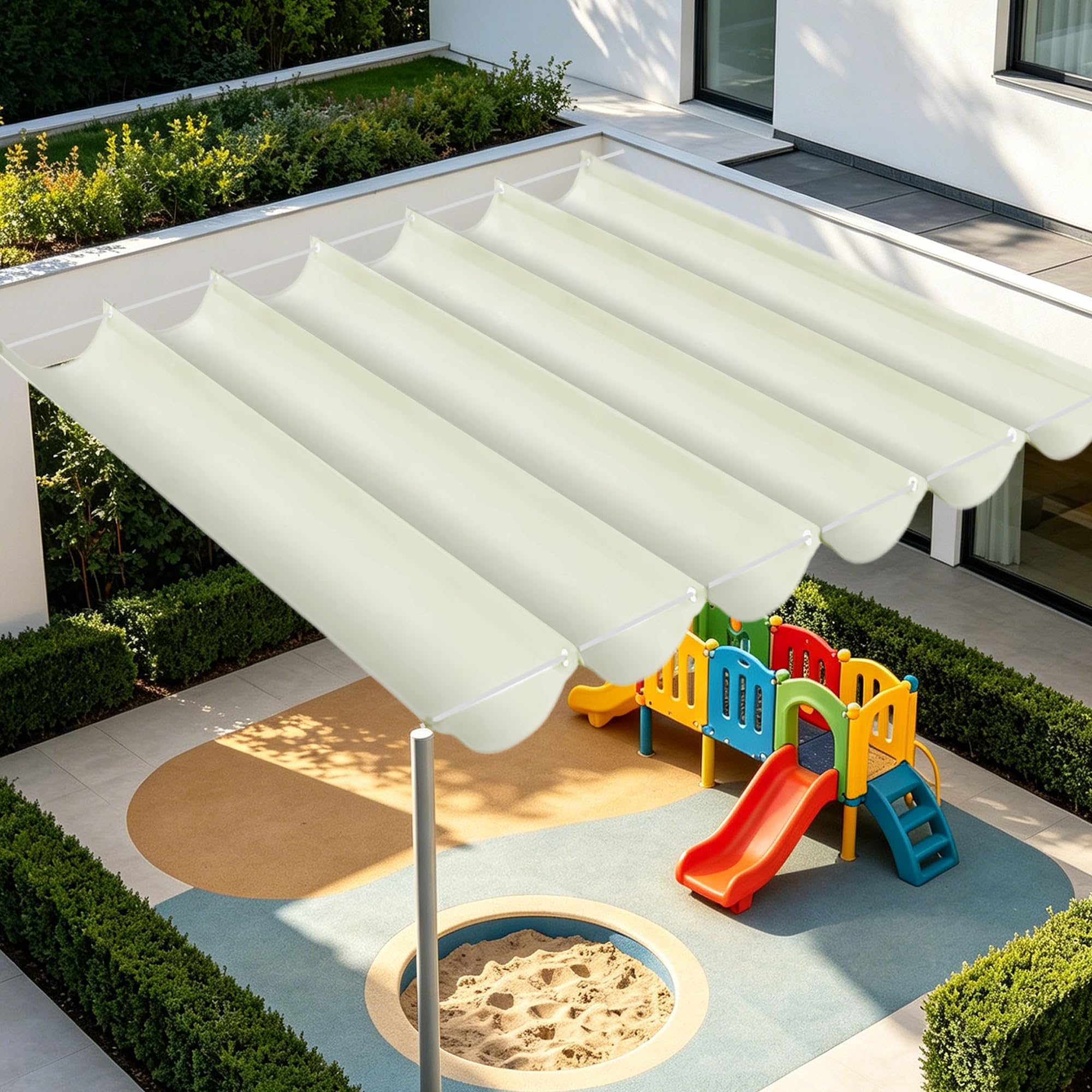 Voile d'ombrage vague rectangulaire 450x150 cm imperméable blanc cassé pour jardin