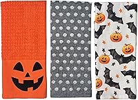 Vista 6 de Haunted - Juego de toallas de mano de cocina de Halloween: Jack O' Lantern Orange Terry Loop, lazo de rizo de punto blanco elevado, diseños