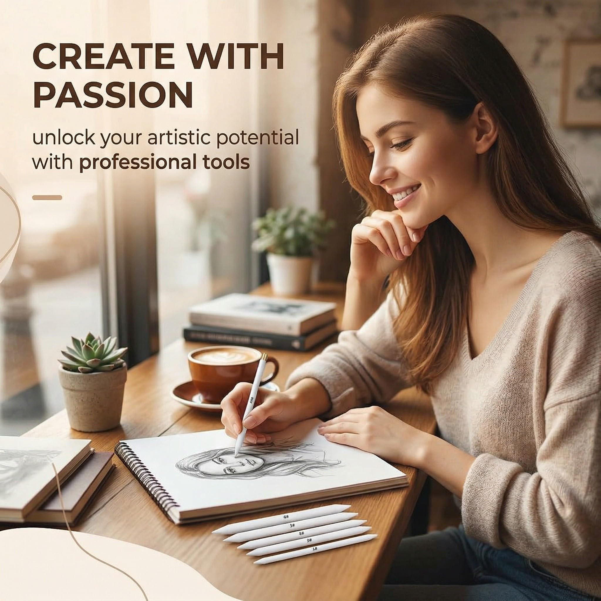 6 Difuminadores para Dibujo y 2 Lápices Goma Borrar, Goma Lápiz Precisión Blanco que Permiten Obtener un Efecto de Boceto Delicado y Realizar Retoques Precisos para Artistas, Bocetos y Pintura