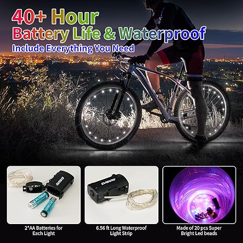 Miniatura 3 de DAWAY A01 Luces LED para rueda de bicicleta, ultra brillantes, impermeables, luces de radios de bicicleta con baterías, divertidas, seguras,