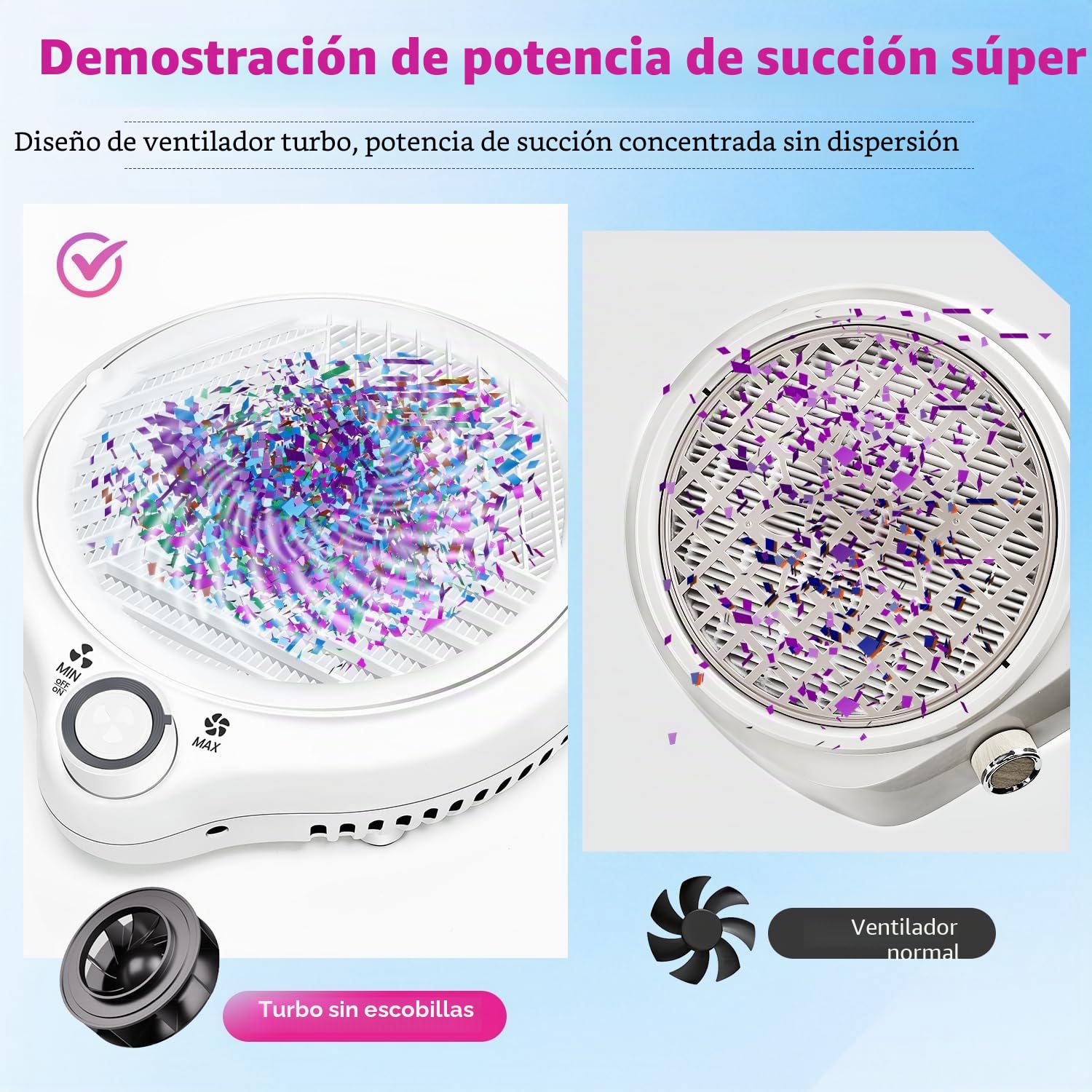 JODSONE 80W Recolector de Polvo de Uñas Aspirador Compacto Ventilador Eficaz Plumero Redondo Imprescindible para Manicura