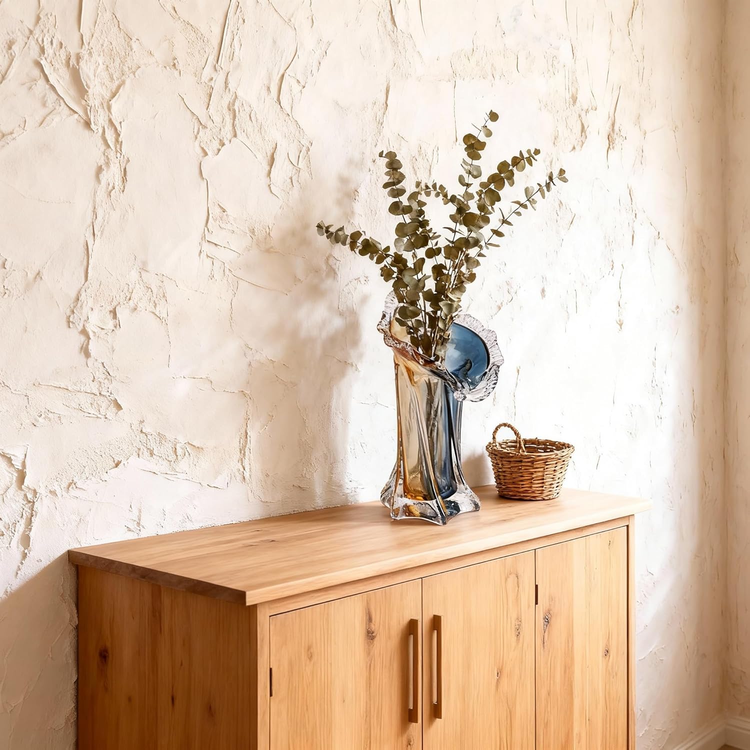 Turquoise Glass Hand Blown Vase, Teal Blue Gradient Modern Art Vase, Decorative Centerpiece for Home Decor,Blown Glass Centerpiece, Wide Mouth Floral Arrangement, Elegant Art Decor (S) - Image 9