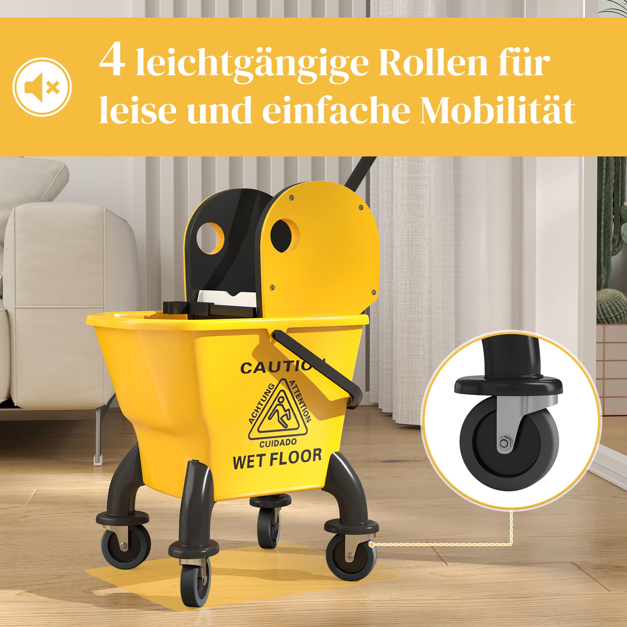 HOMCOM Carrello di pulizia 26 l, secchio con pressa e mocio per uso domestico e commerciale