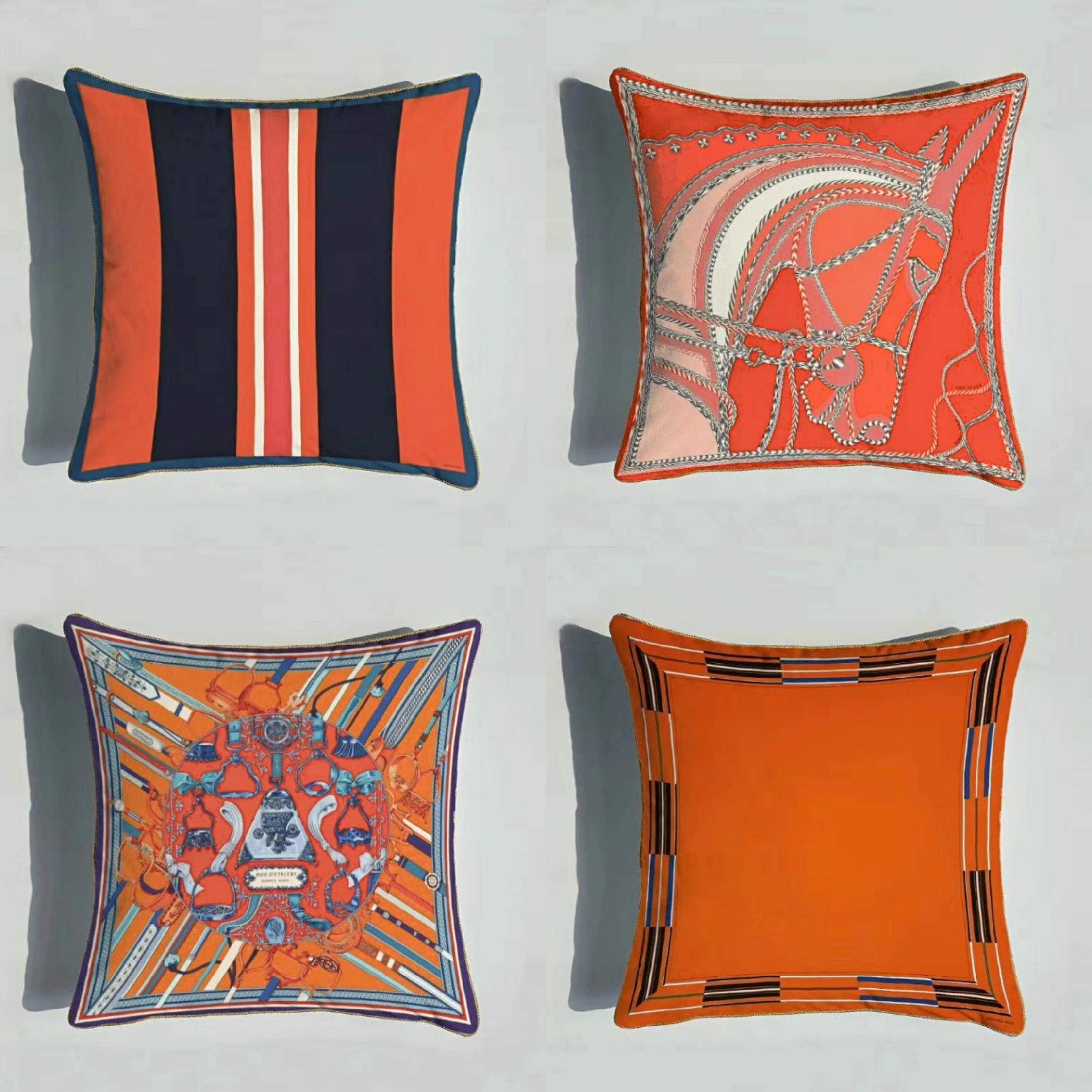 Jazzco Set of 4, Horse & Scepter Orange Velvet Throw Pillow Covers, Vivid Colors, Double-Sided, Soft Velvet,18 x 18 Inches, 1141