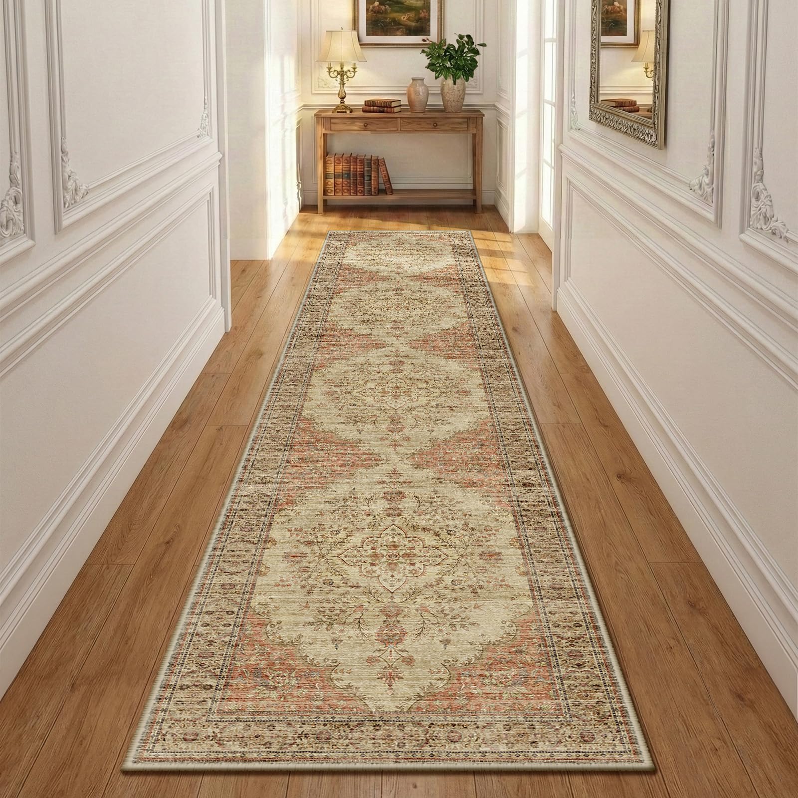 DEFYNEE Machine Washable Rug 60x180 cm, Short Pile & Anti-Slip, Retro Boho Runner Rug for Living Room, Bedroom, Dining Room, Hallway, Brown-Orange โ image 1