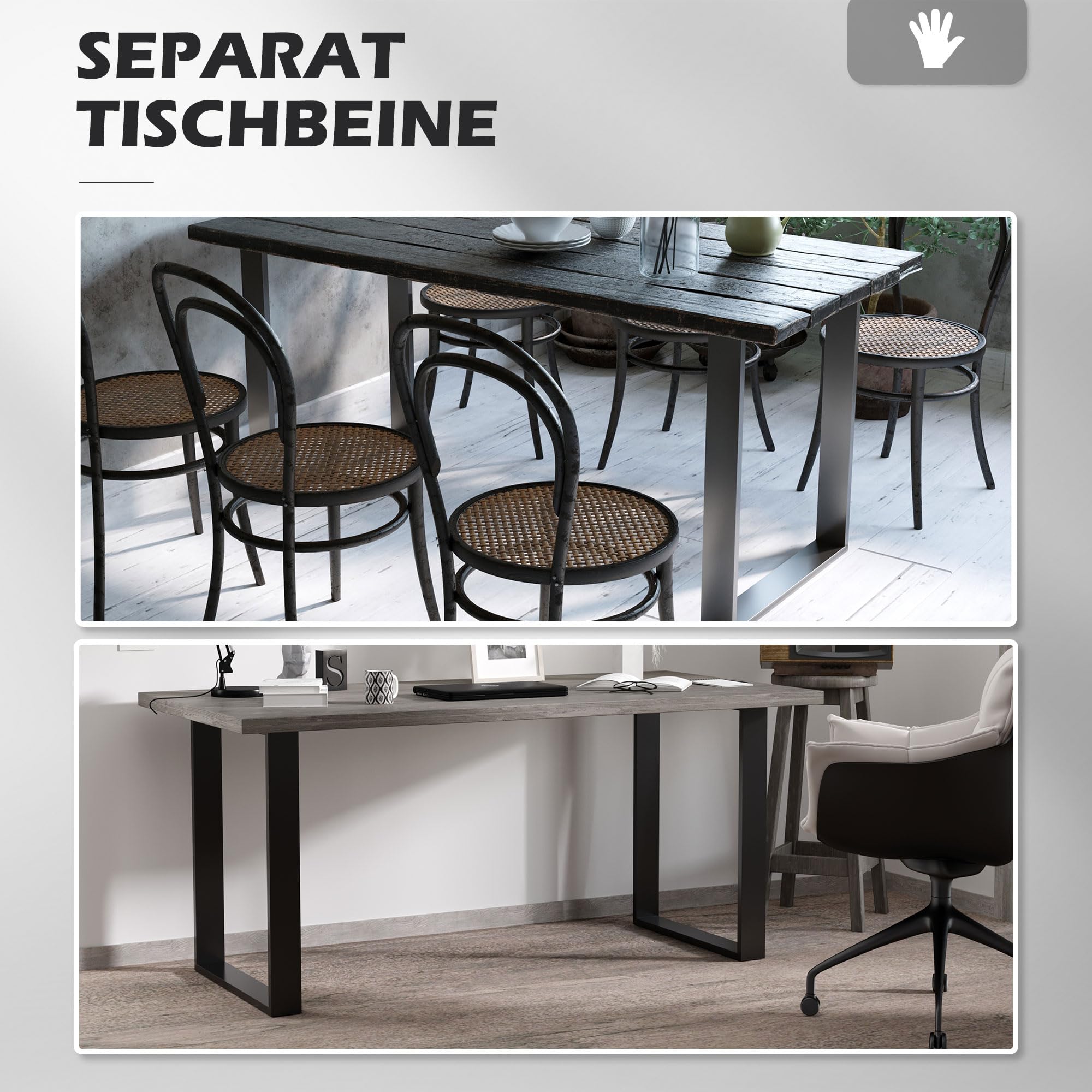 HOMCOM Tischbeine mit Bodenschoner für Esstisch 2er Set 60 x 72 cm Schwarz | Möbelfüße aus Metall, Tischgestell, Tischkufen, für Schreibtisch, Nachttisch