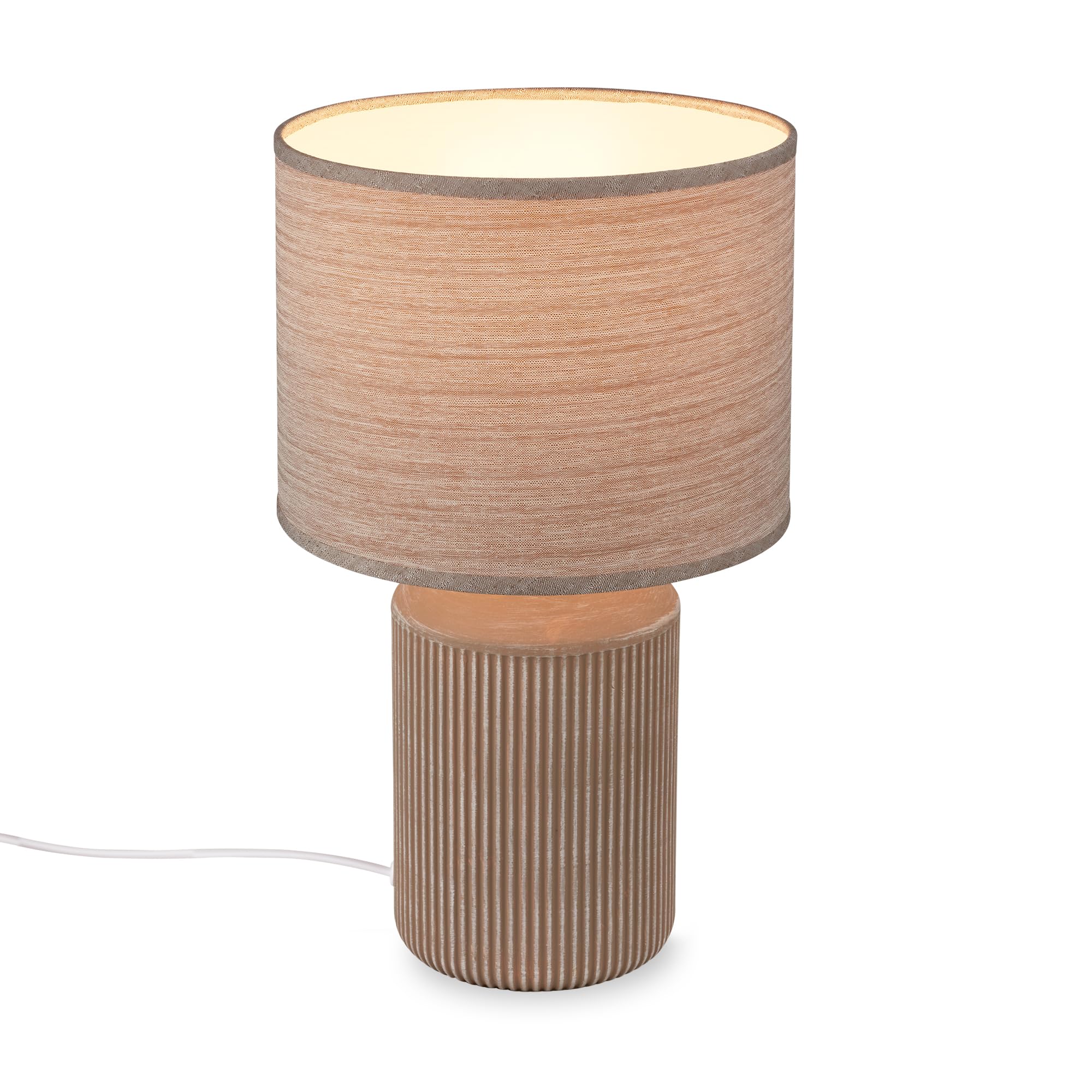 Briloner - Lampada da Tavolo Con Paralume in Tessuto, Interruttore a Cavo, Base in Ceramica, Per Camera da Letto e Soggiorno, Comodino, 22x37,5 Cm (PxH), Marrone