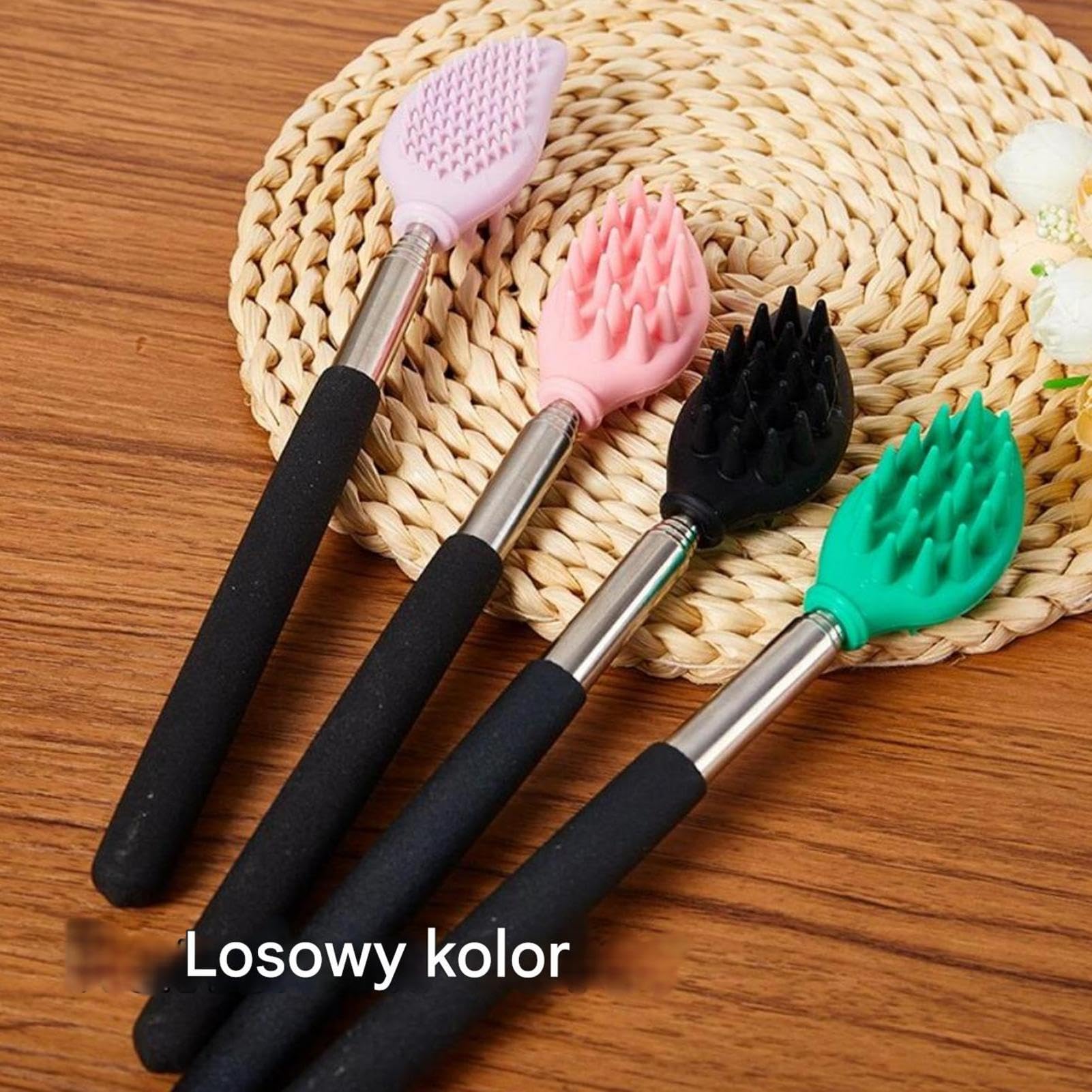 Extendable Back Scratcher, Telescoping Body Scratcher, Silicone Back Scrubber with Compact Design and Stainless Steel Handle for Kids, Adults, or Seniors, 1 Piece