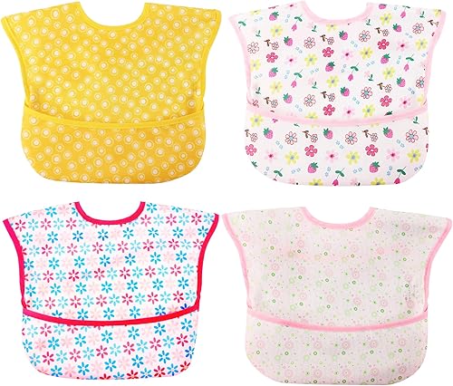 Baberos para bebé impermeables, babero para niños pequeños - Babero de alimentación con bolsillo para bebé niño niña lavable 6-36M