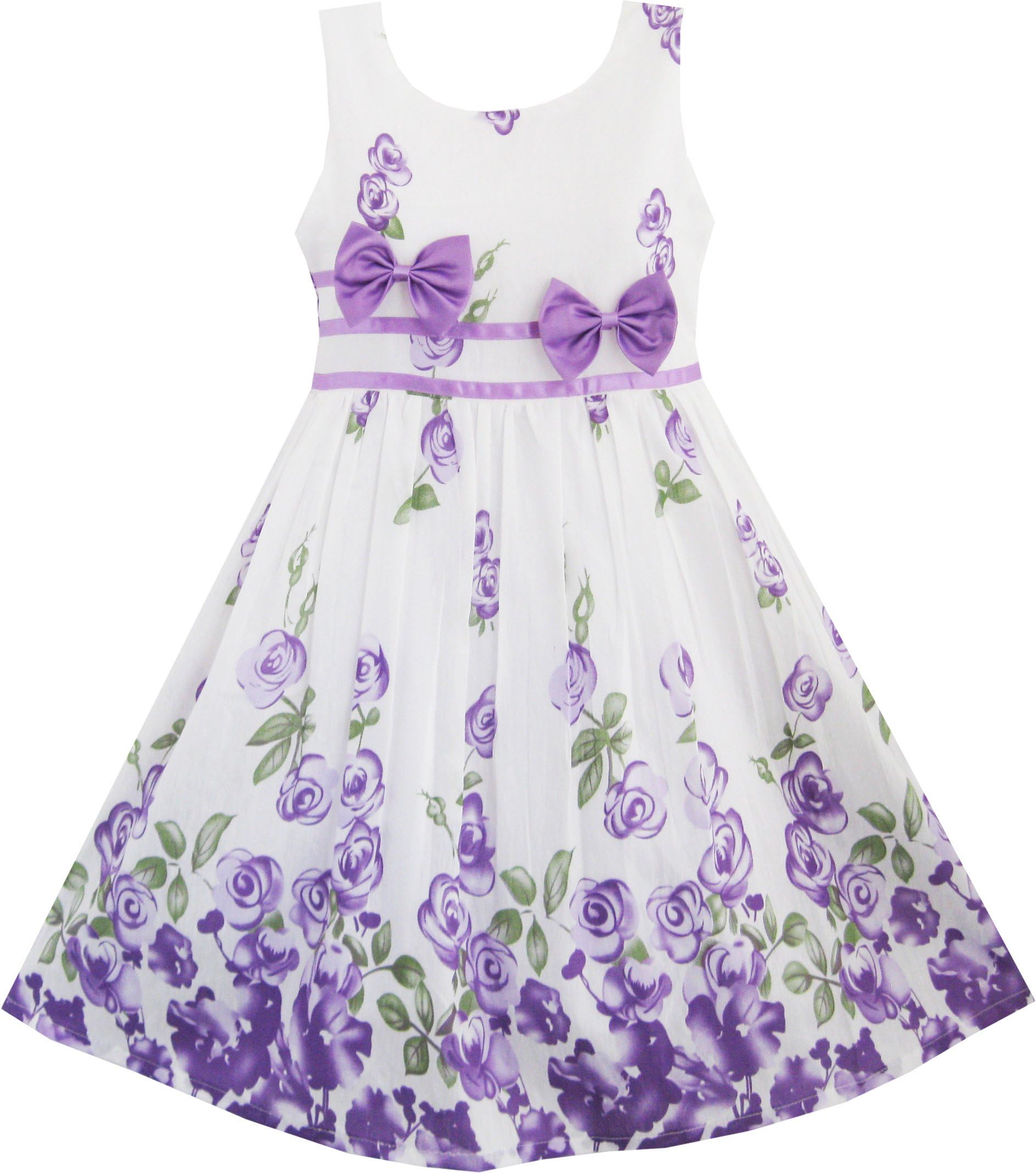Girls Dress Rose Flower Double Bow Tie Party Sundress
