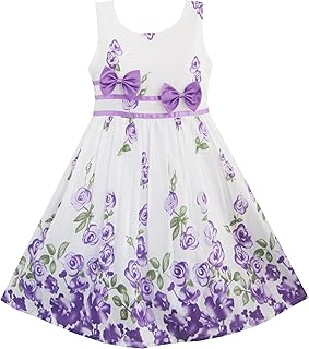 Girls Dress Rose Flower Double Bow Tie Party Sundress