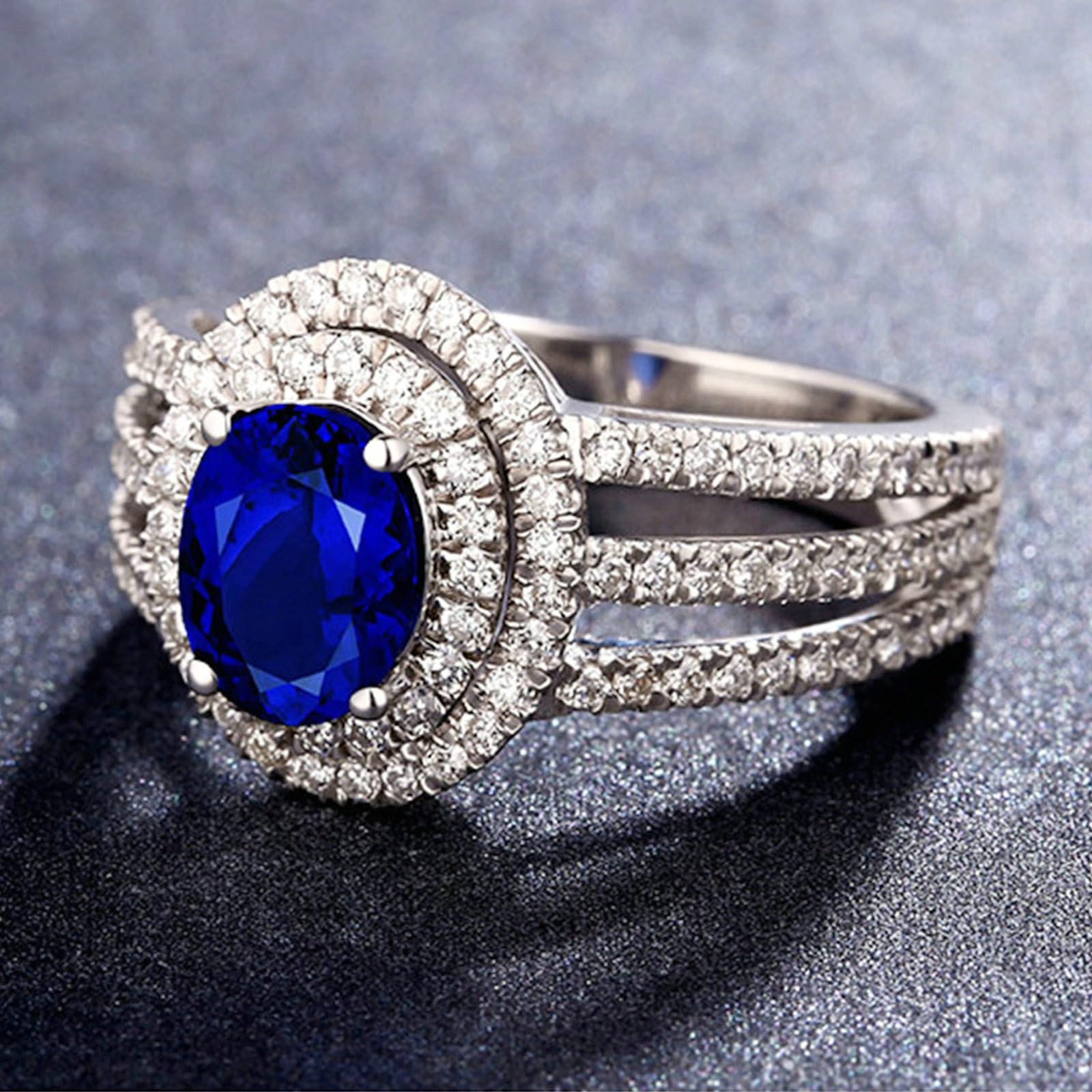 Anillo de mujer de oro 750 de 18 quilates, de compromiso, girasol con zafiro de 1,35 quilates y diamante de 1 ct, anillos de boda para mujer, talla 49 (15,6) 63 (20,1)