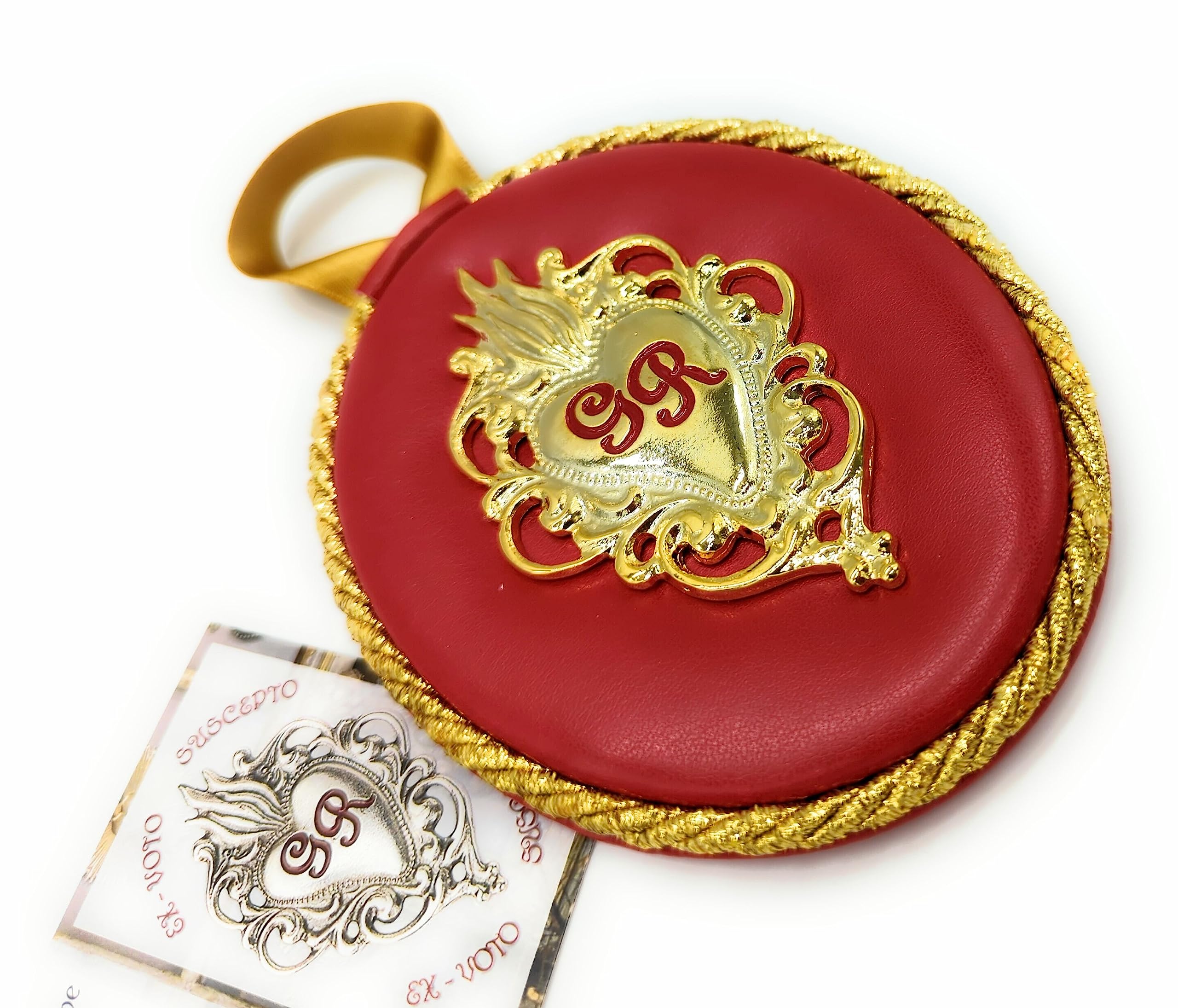 Cuore votivo rosso, Cuore Ex Voto da appendere in chiesa, cappelle, santuari, per Grazia Ricevuta, 12x10 cm, Made in Italy.