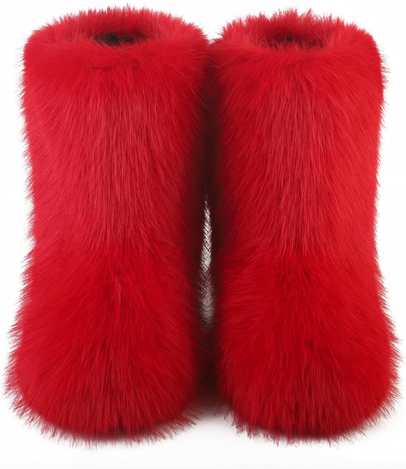 Women's Faux Fur Boot, Round Toe Suede, Warm Snow Comfy Plush Short Flat Mid-Calf Furry Fluffy Boots