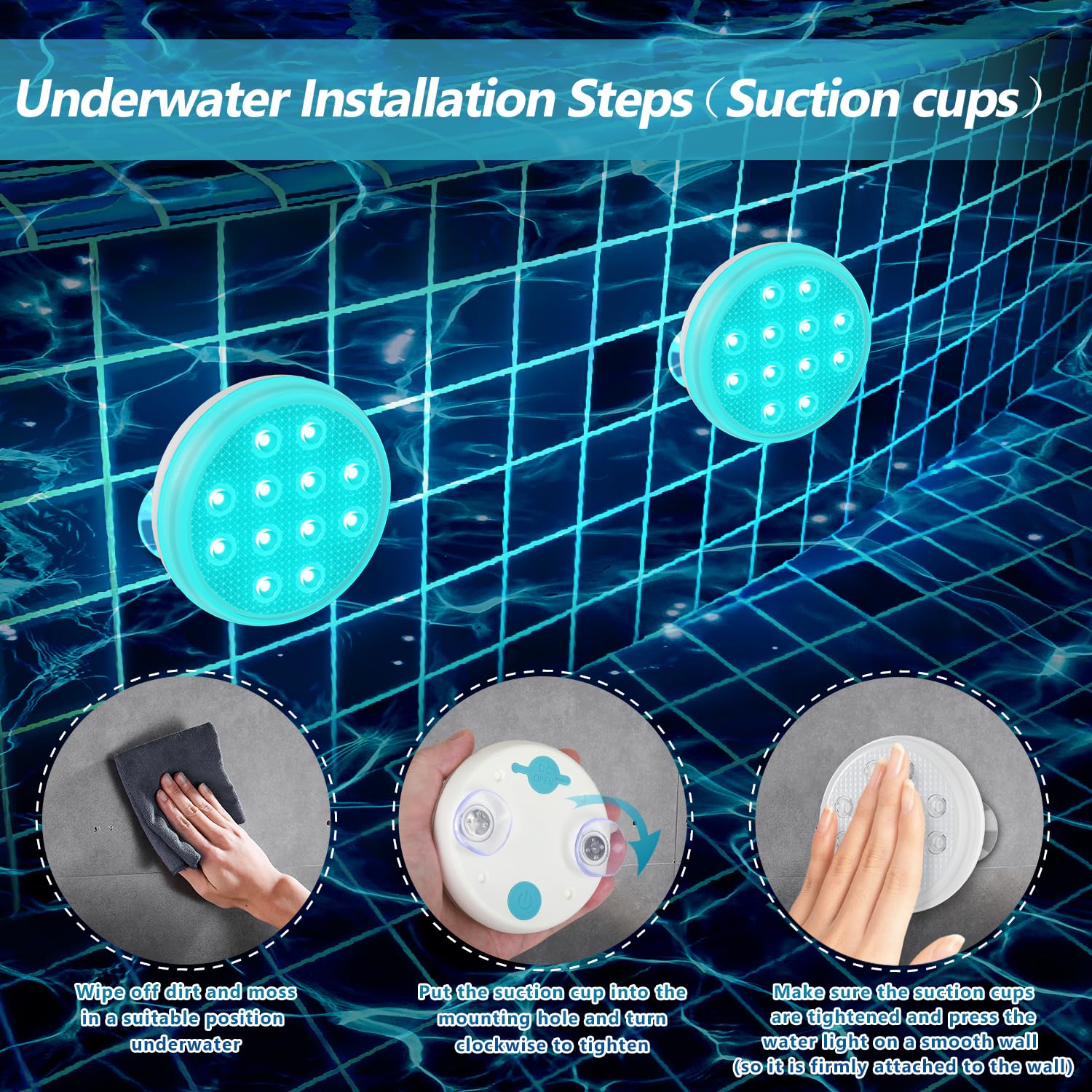 BOXPSII Luci per piscina, luci LED sommergibili ricaricabili con telecomando, impermeabilità IP68, luce galleggiante a 16 colori, con magnete, luce per piscina fuori terra, vasca idromassaggio, bagno
