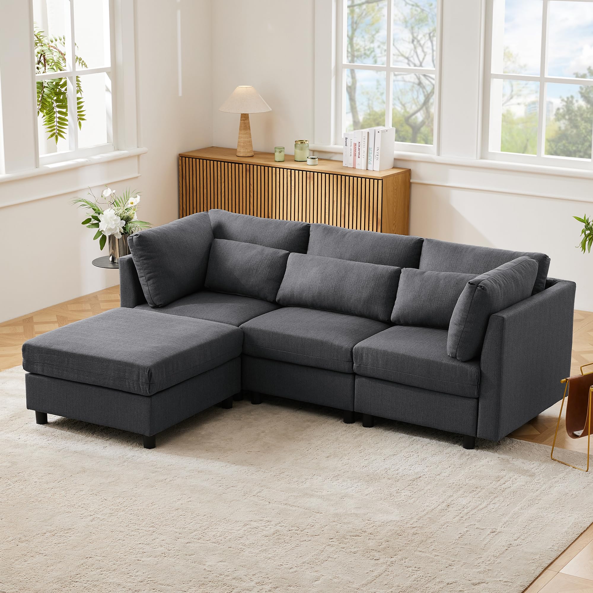 Sofá de 3 plazas, sofá de esquina en forma de L con reposapiés, diseño moderno, muebles tapizados, sofá con función de sueño, 220 x 83 x 81 cm, para salón y dormitorio