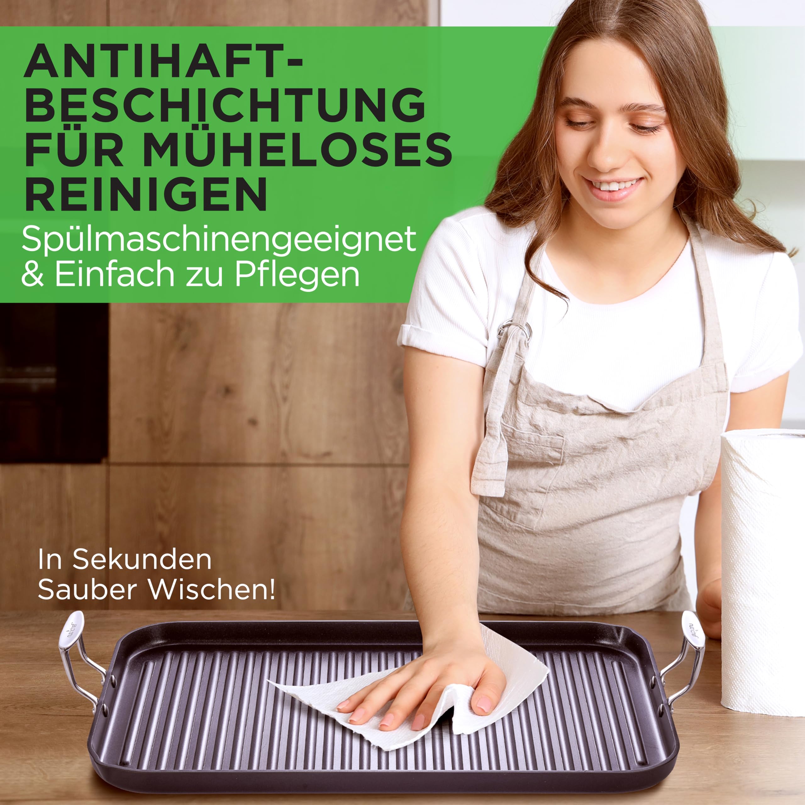 Nutrichef Grillpfanne 56×32 cm XXL Grillplatte mit Rillen – Antihaft Steakpfanne für Gasgrill, Herd & BBQ – Große Plancha Aluminium, Noir | Wird am besten von Hand gereinigt und mit Utensilien aus Kunststoff, Holz oder Silikon geschont.