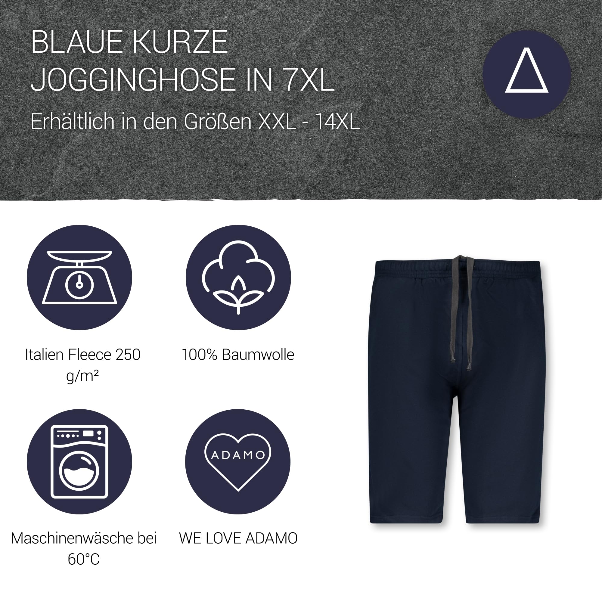 ADAMO Kurze marineblaue Jogginghose Übergröße 14XL