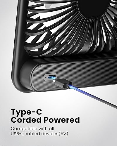 Miniatura 4 de Koonie Ventilador de escritorio USB, ventilador personal ultra silencioso de viento fuerte con inclinación de 180 plegable y 3 velocidades