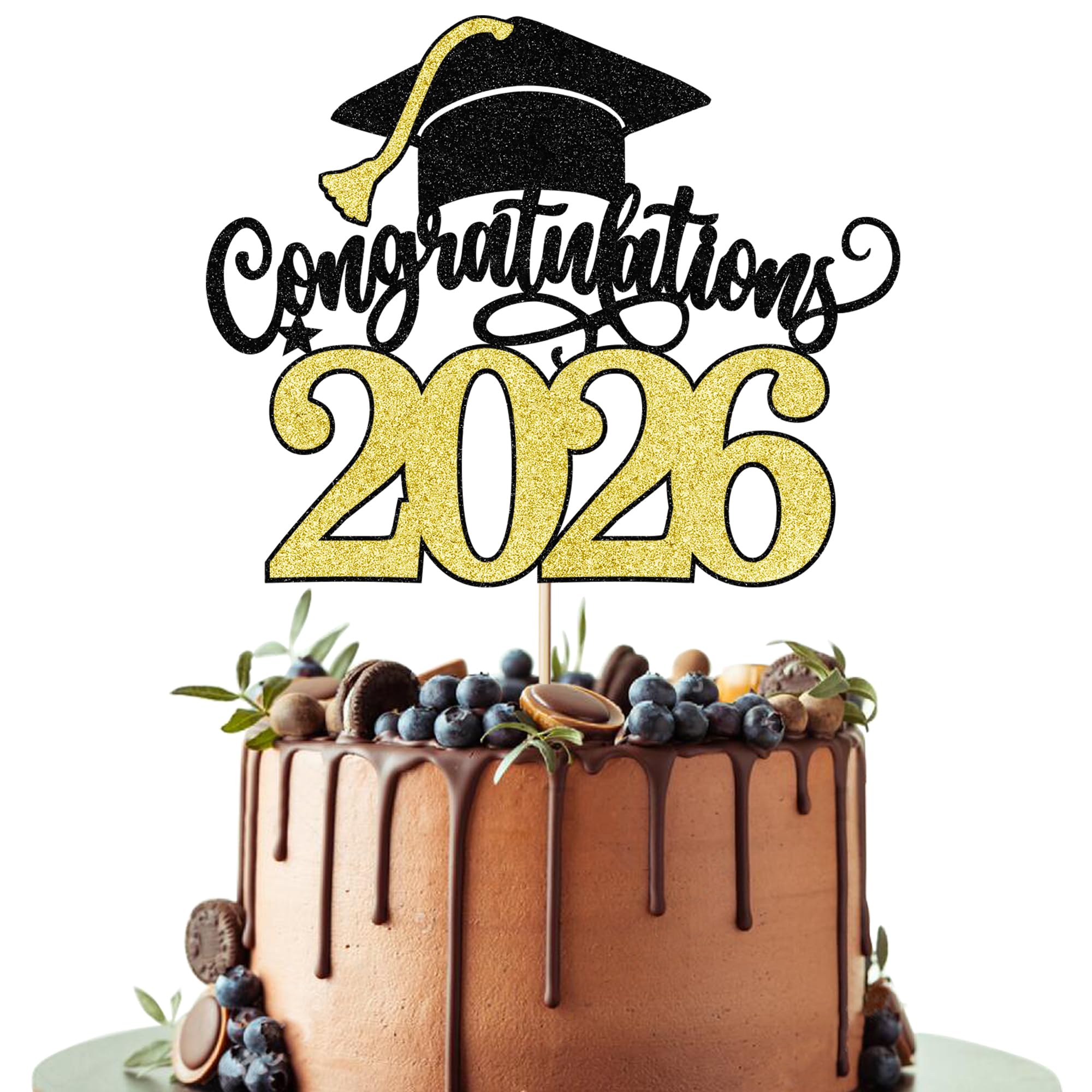 Leetaivie Congratulations 2026 Cake Topper, Class of 2026 Cake Decorations, Congrats Grad Party Decorations, 2026 Graduation Theme Junior/High School/University Graduate Party Decor Supplies