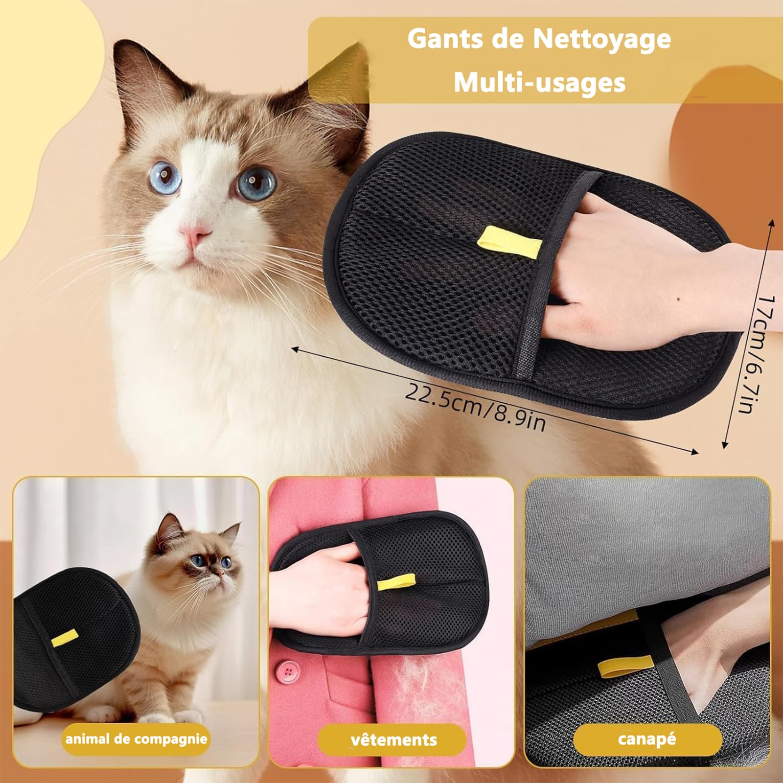 Gants Anti-poils Pour Animaux - 2 Pièces Réutilisables, électrostatiques, Pour Enlever Les Poils De Chat, Chien, Lapin