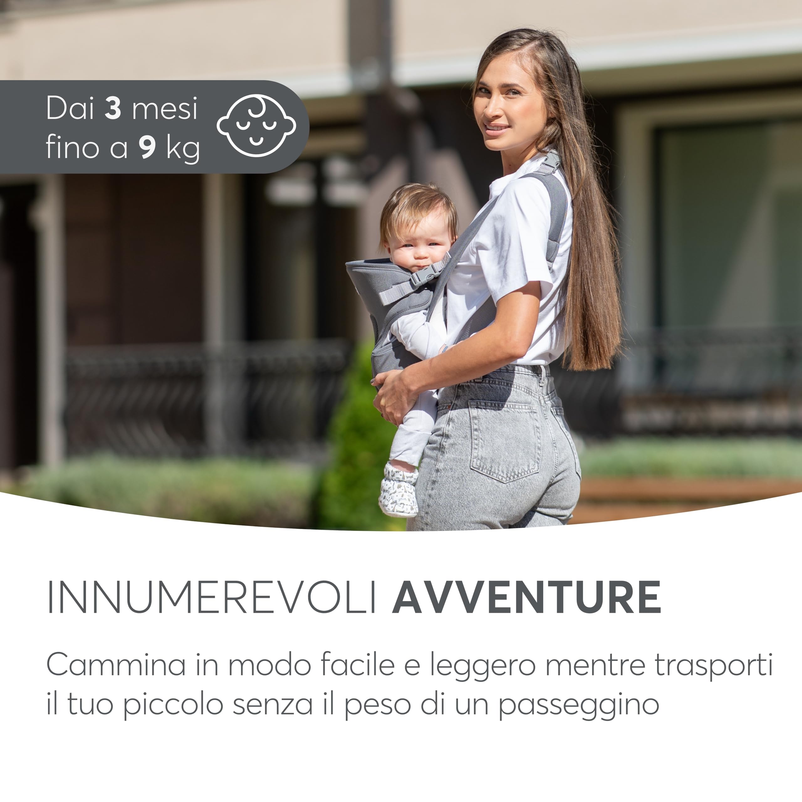 KikkaBoo Marsupio Neonato Estivo 0-36 Mesi MYRA, Ergonomico, 3 Posizioni, Spallacci regolabili, Traspirante, Leggero, fino a 9 kg, Nero