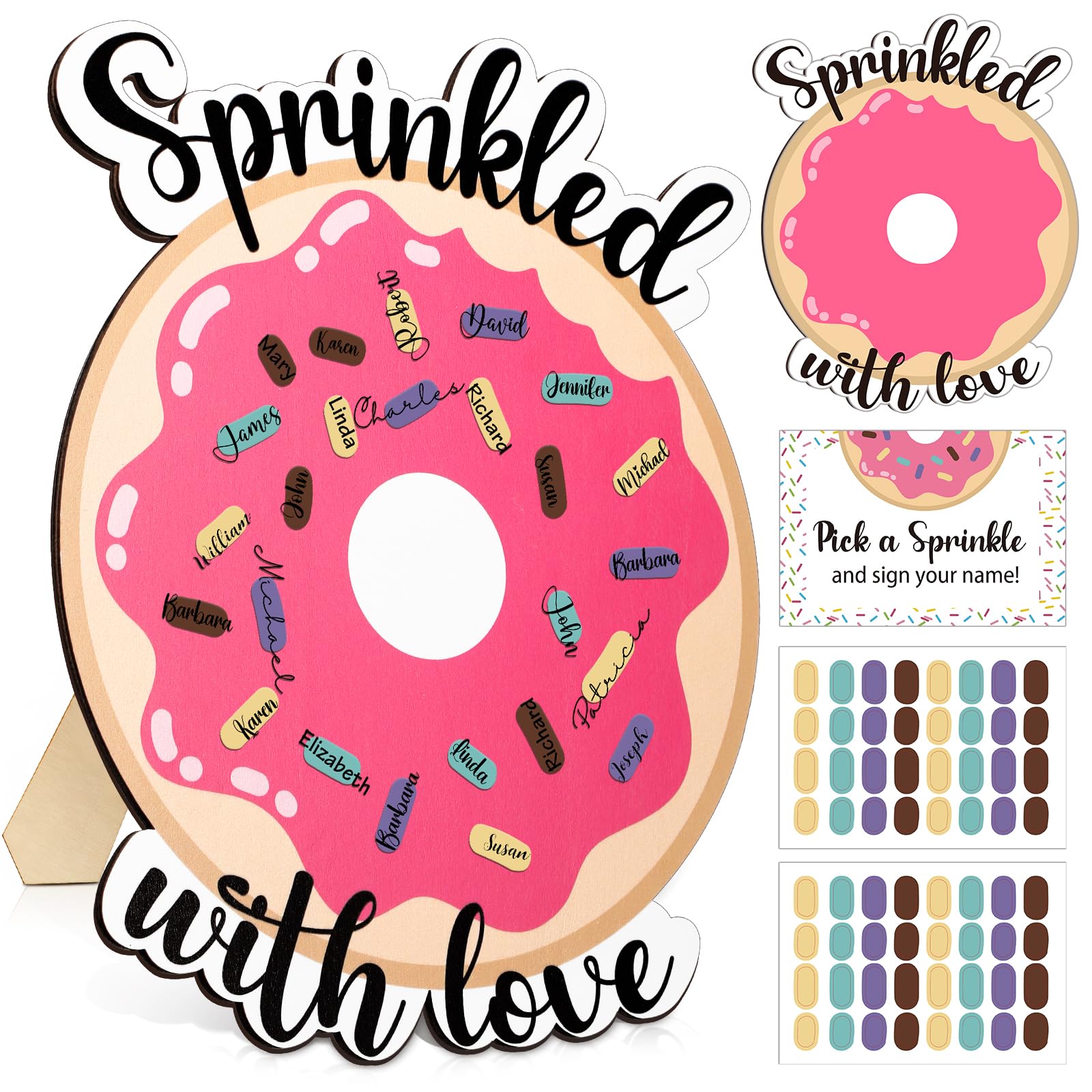 Memorywuu Donut Baby Shower Guest Book Alternatives Sprinkle Baby Shower Decorations Sign in Guest Book for Sprinkled with Love Gender Reveal(Pink)