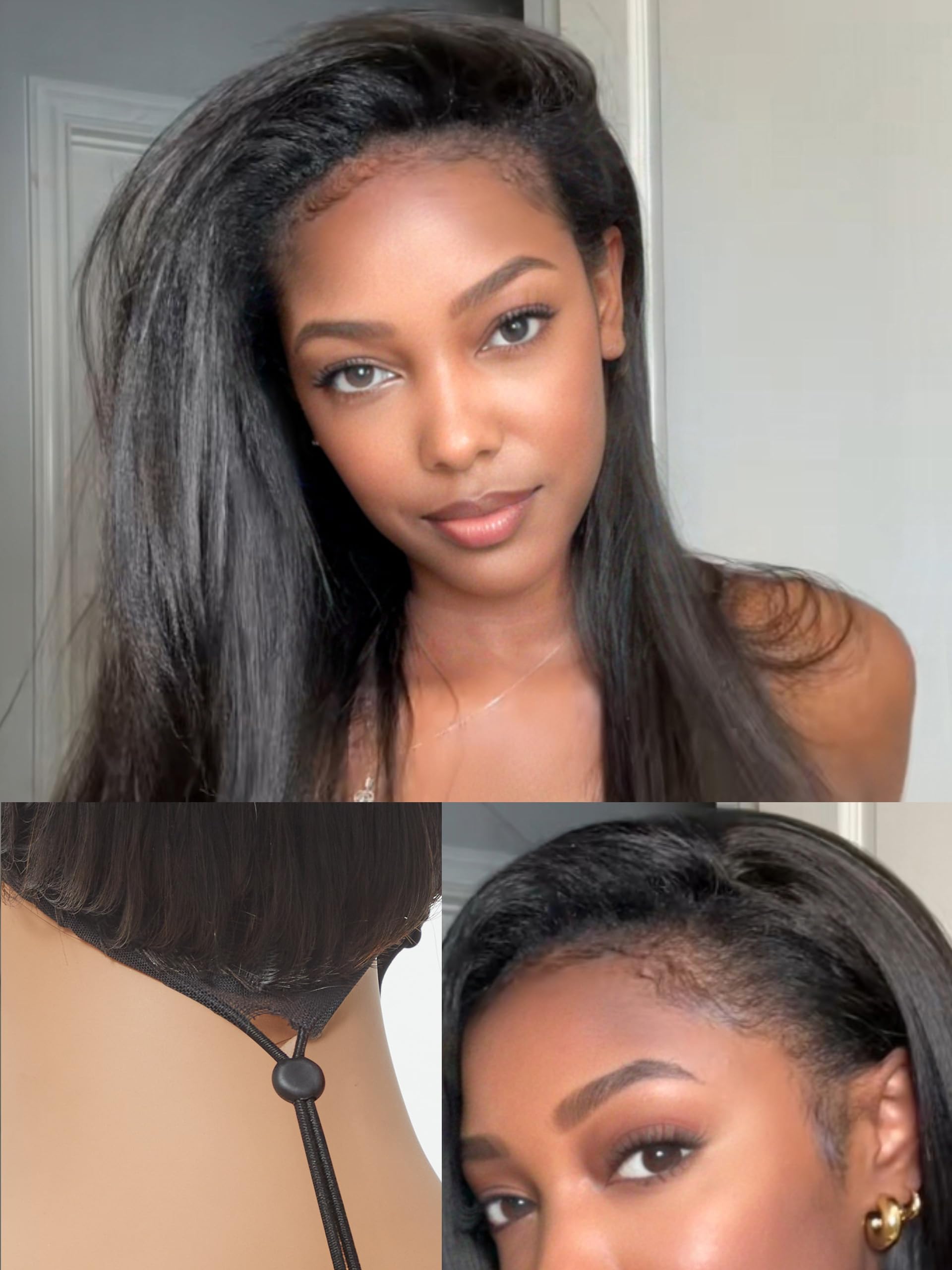 LUVME HAIR Half Wig Yaki Straight Flexi-Fit Invisi 3 in 1 Wigs Flip Drawstring Wig 200% Density Glueless Wigs 100% Human Hair Natural Black Ready to