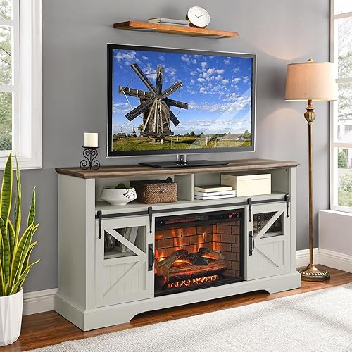 Miniatura 2 de IVYHAVEN Soporte de TV con chimenea eléctrica con chimenea, centro de entretenimiento de granja con chimenea eléctrica de 27 pulgadas, consola