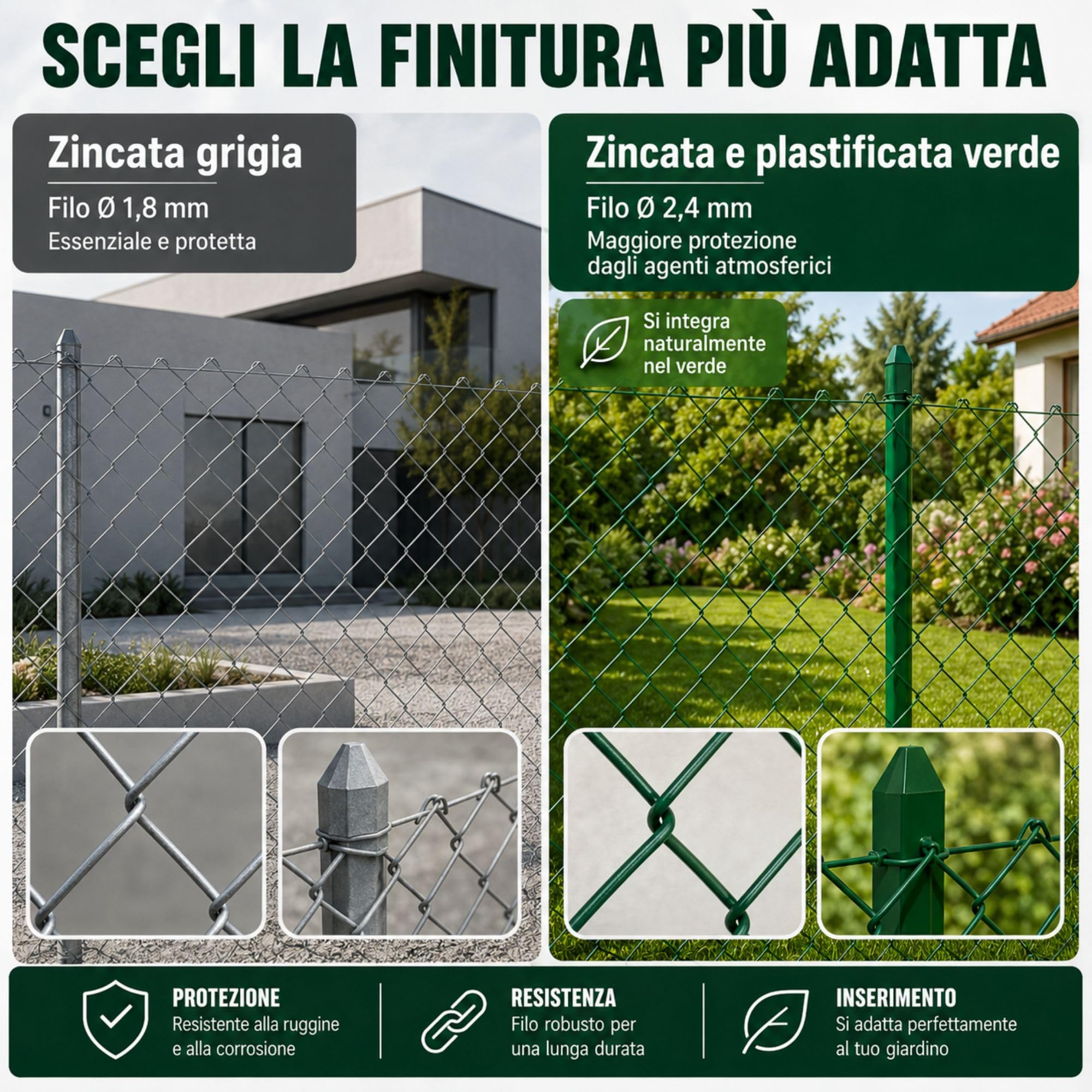 ITALFROM Rotolo 25mt Recinzione Rete Metallica Zincata Plastificata Maglia Sciolta Maglia:mm50X50 Diametro Filo:mm2,4 Altezza Rete:150 cm cod.2173